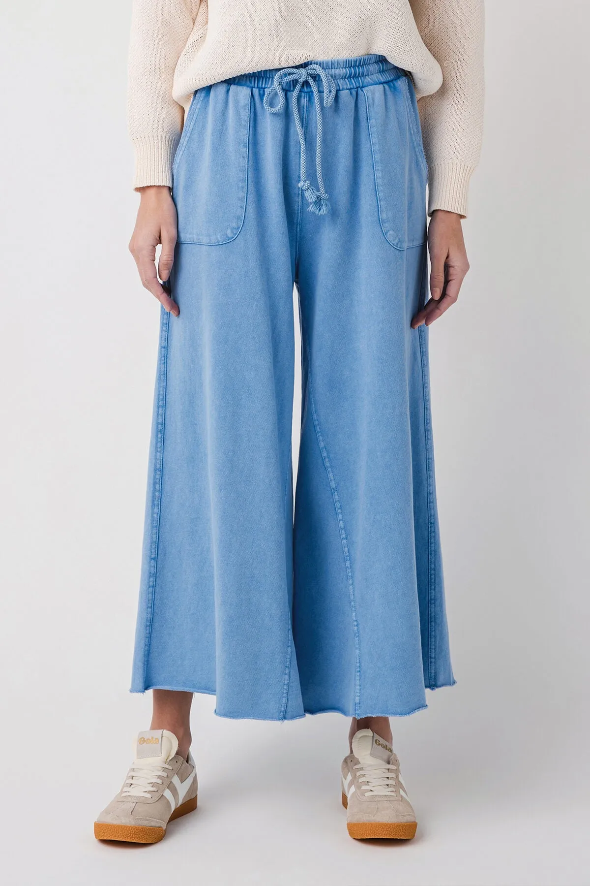 Easel Washed Terry Knit Wide Leg Pants Quick-Dry Fabric