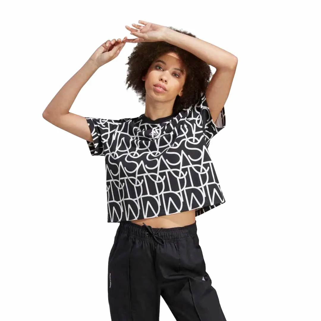 adidas - Women's Allover Graphic Boyfriend T-Shirt (IC1536) Four Way Stretch Material