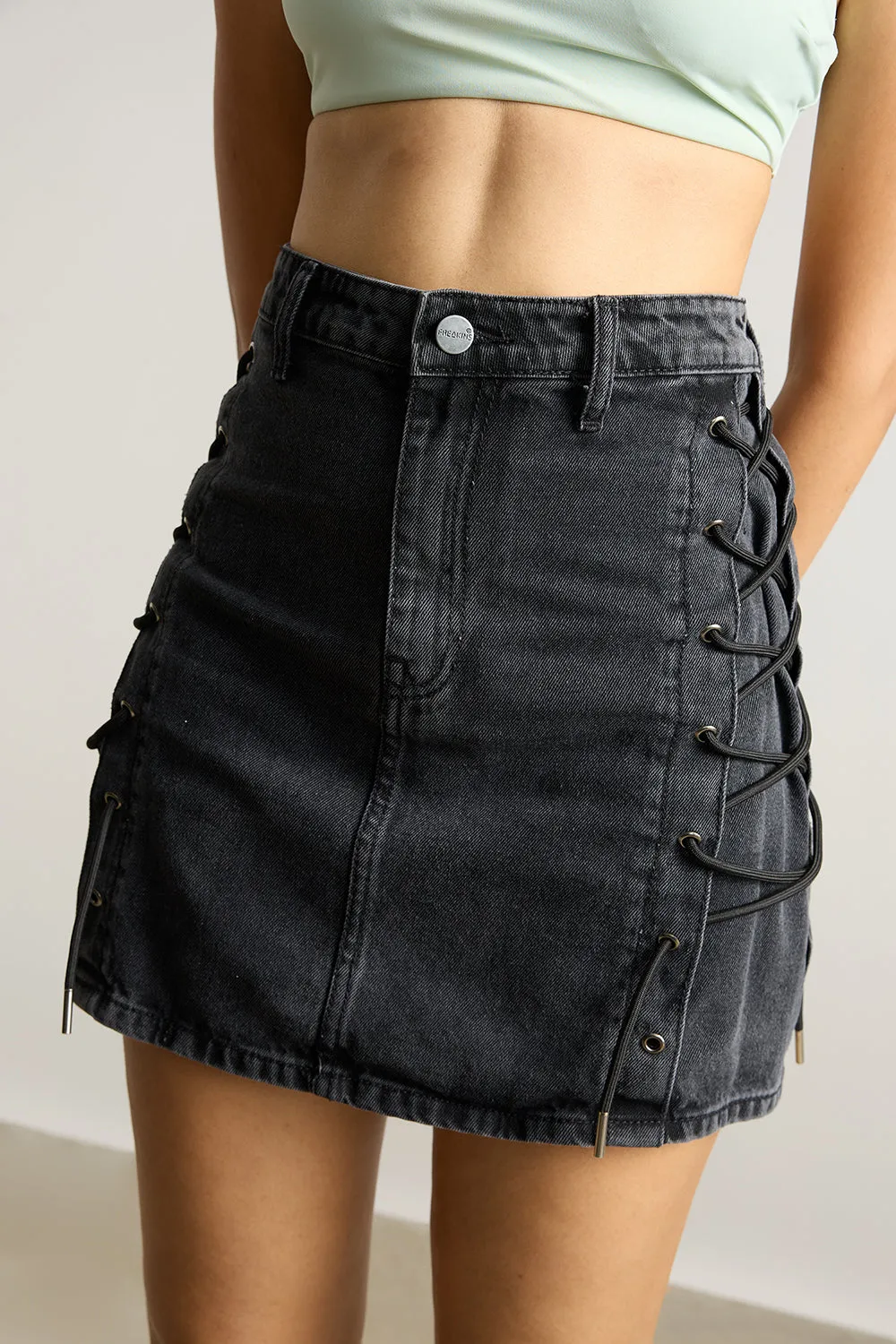 Relaxed Vibes High Waisted Denim Skirt- Charcoal