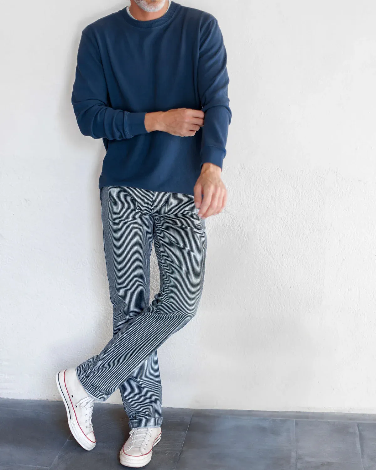 Indigo Caza Crew Sweatshirt Daily Casual Style GarmentDyed Effect