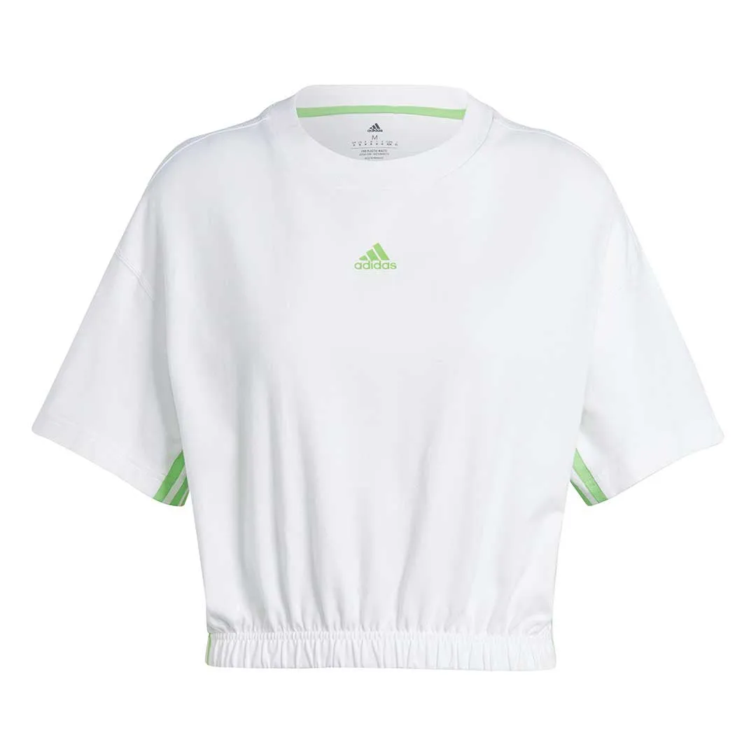 Non Restrictive Cut Tear Resistant Weave adidas - Women's Dance 3-Stripes Crop T-Shirt (IM4977)