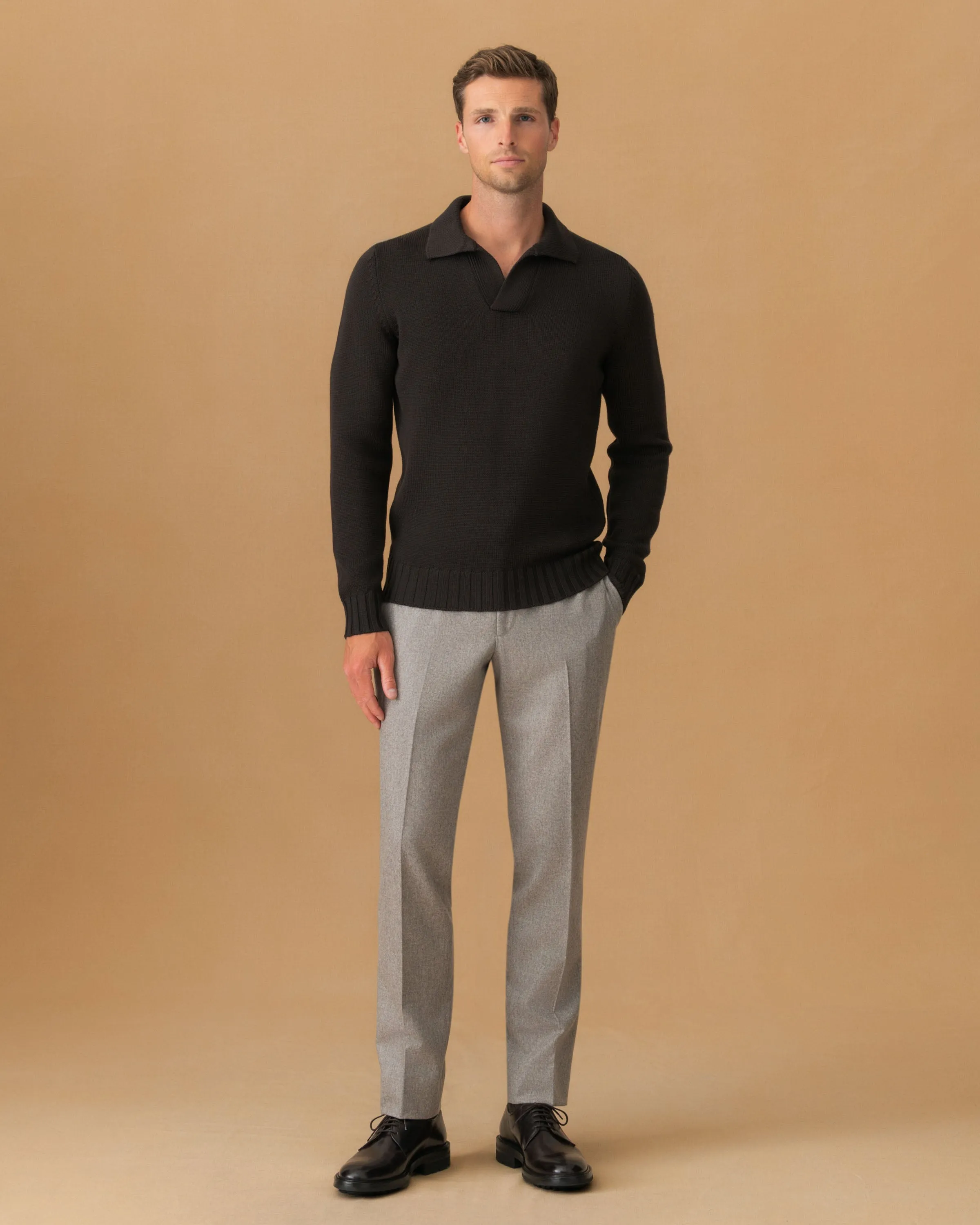 Virgin Wool Long Sleeve Skipper Polo Shirt All Time