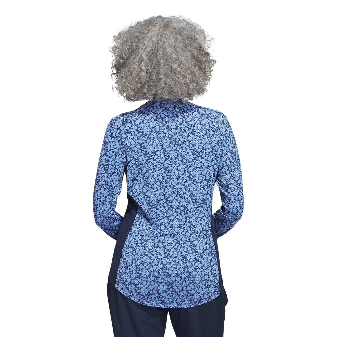 adidas - Women's Ultimate365 Printed 1/4 Zip Mock-Neck Long Sleeve Polo (HT1253) Weatherproof Technology Pastel Shade