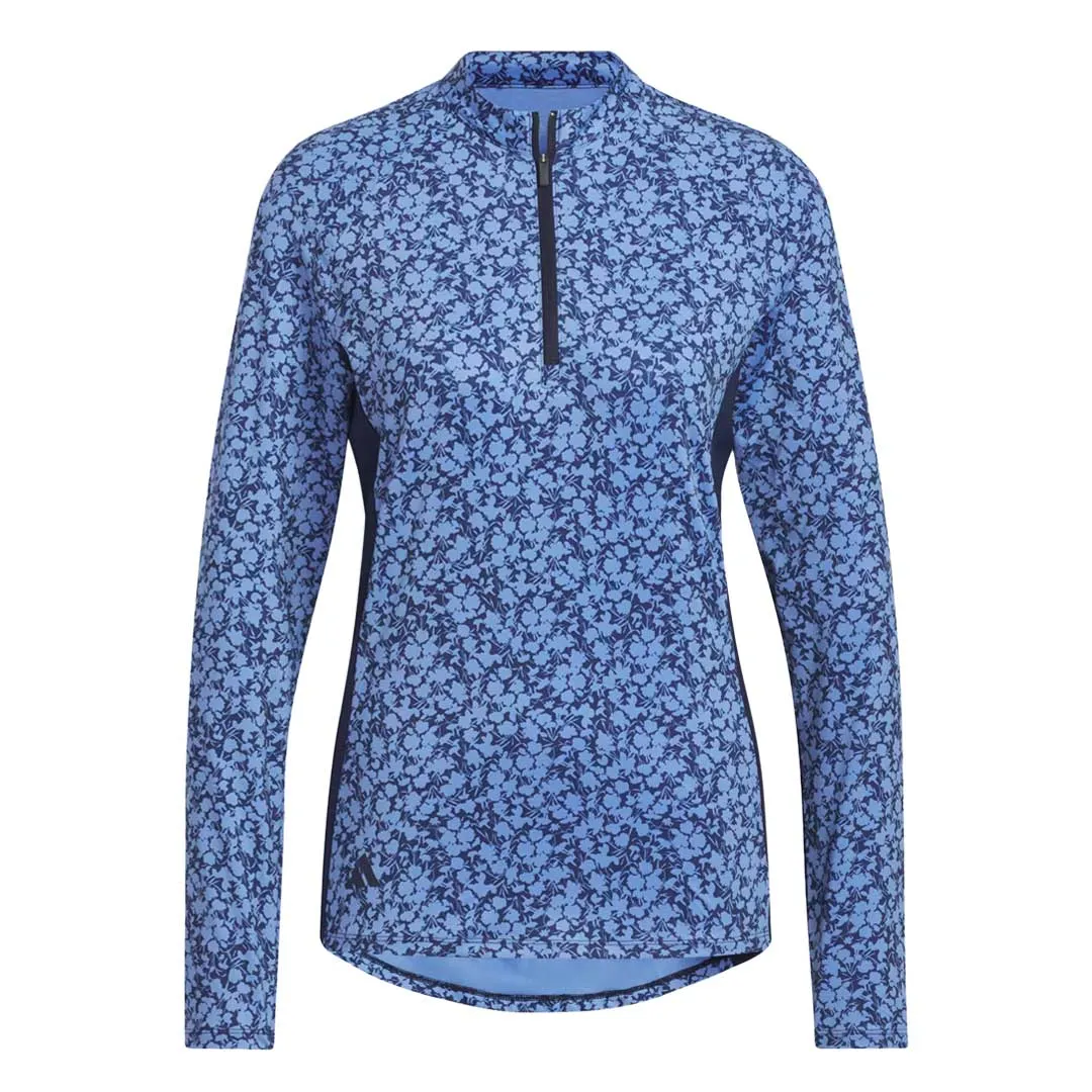 adidas - Women's Ultimate365 Printed 1/4 Zip Mock-Neck Long Sleeve Polo (HT1253) Articulated Elbows HybridLayerCompatibility