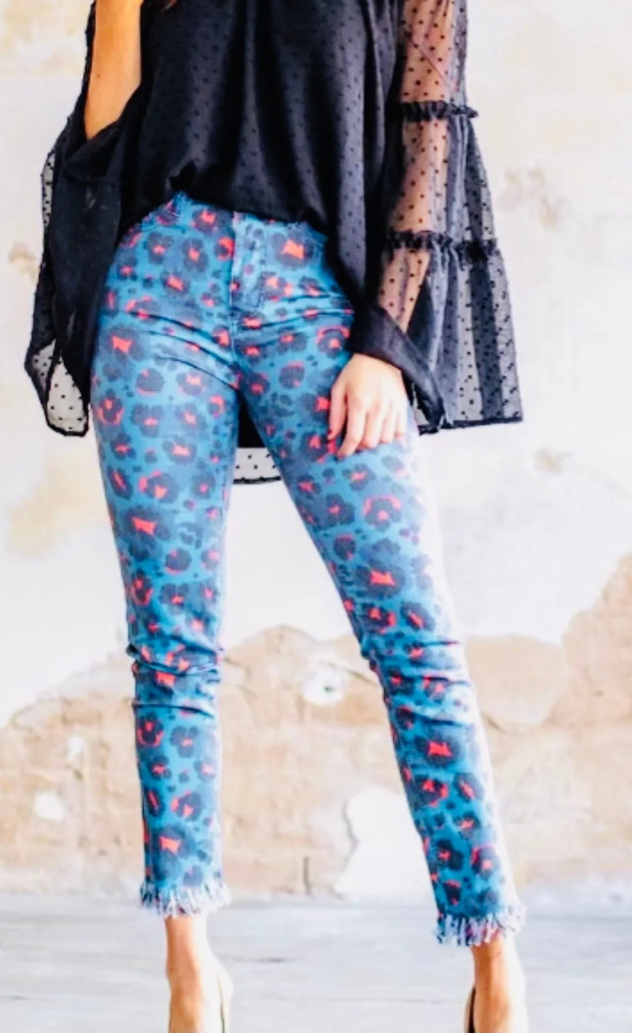 Classic Fit Jade & Orange Leopard Skinny Jeans