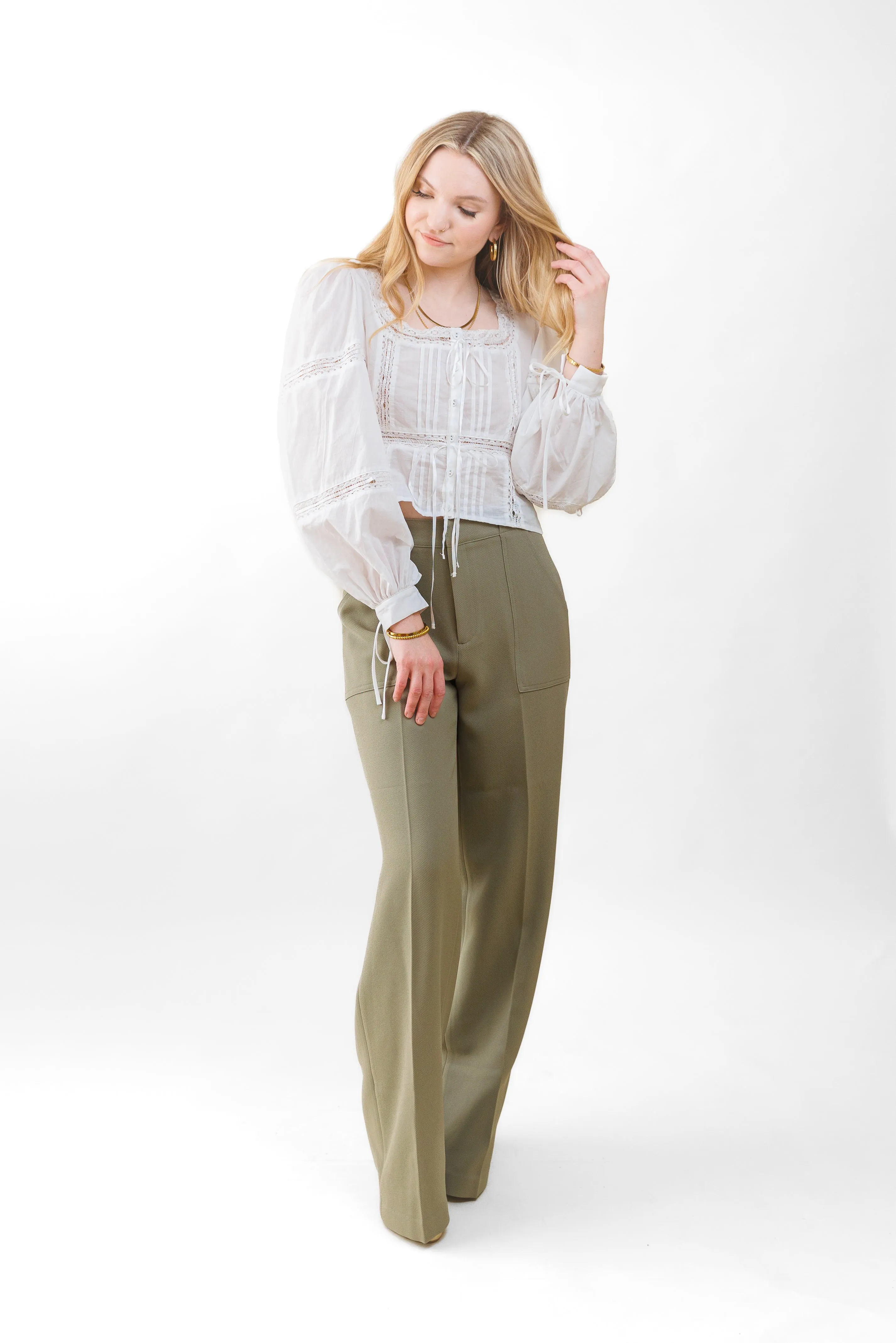 JENNA TEXTURED WIDE-LEG PANTS SecureZipperClosures