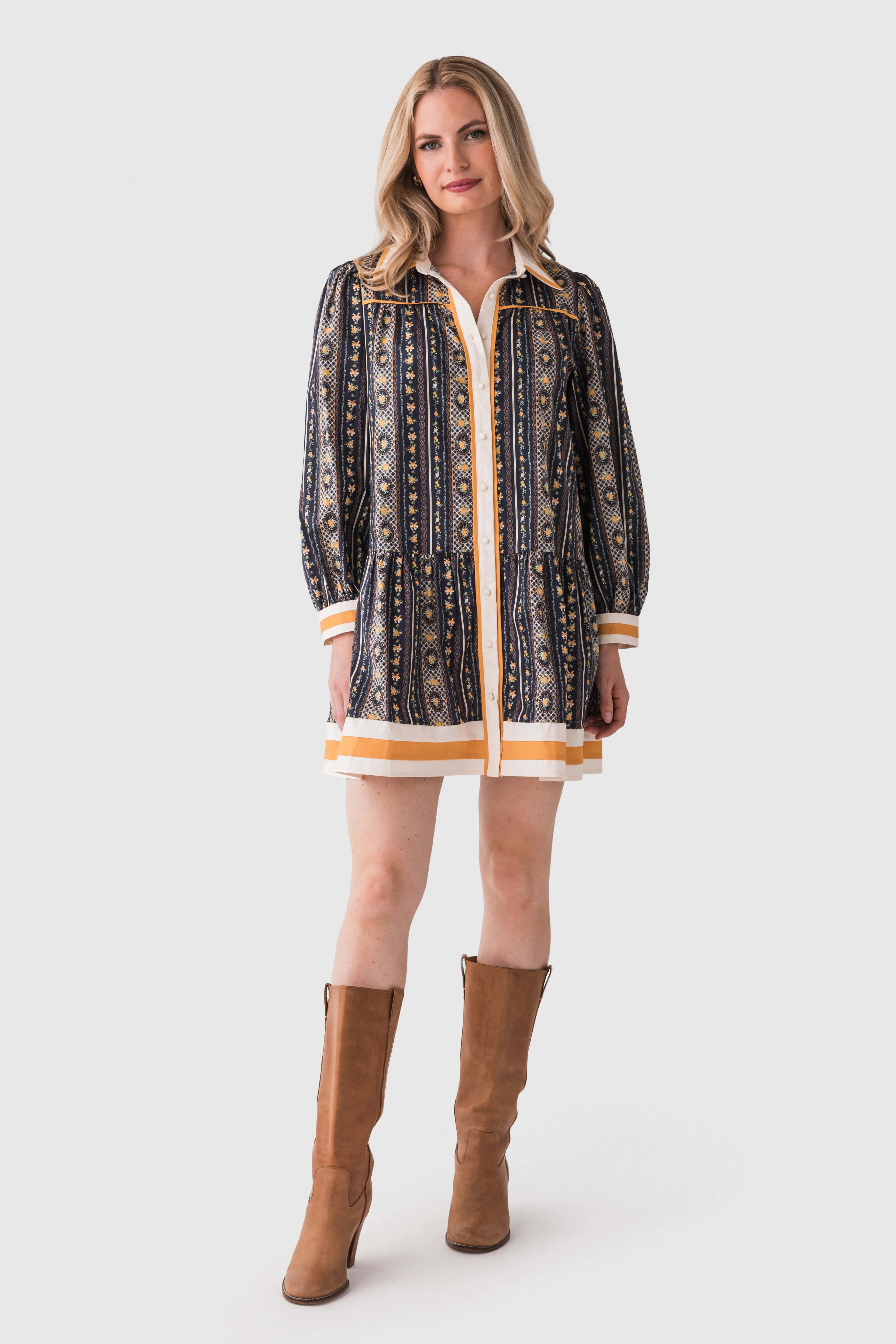 Jodifl Contrast Stripe Printed Collared Dress Fall Style