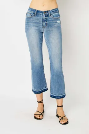 No Ride Up Design Seasonless wear Judy Blue Mid Rise Release Hem Cropped Bootcut Jean
