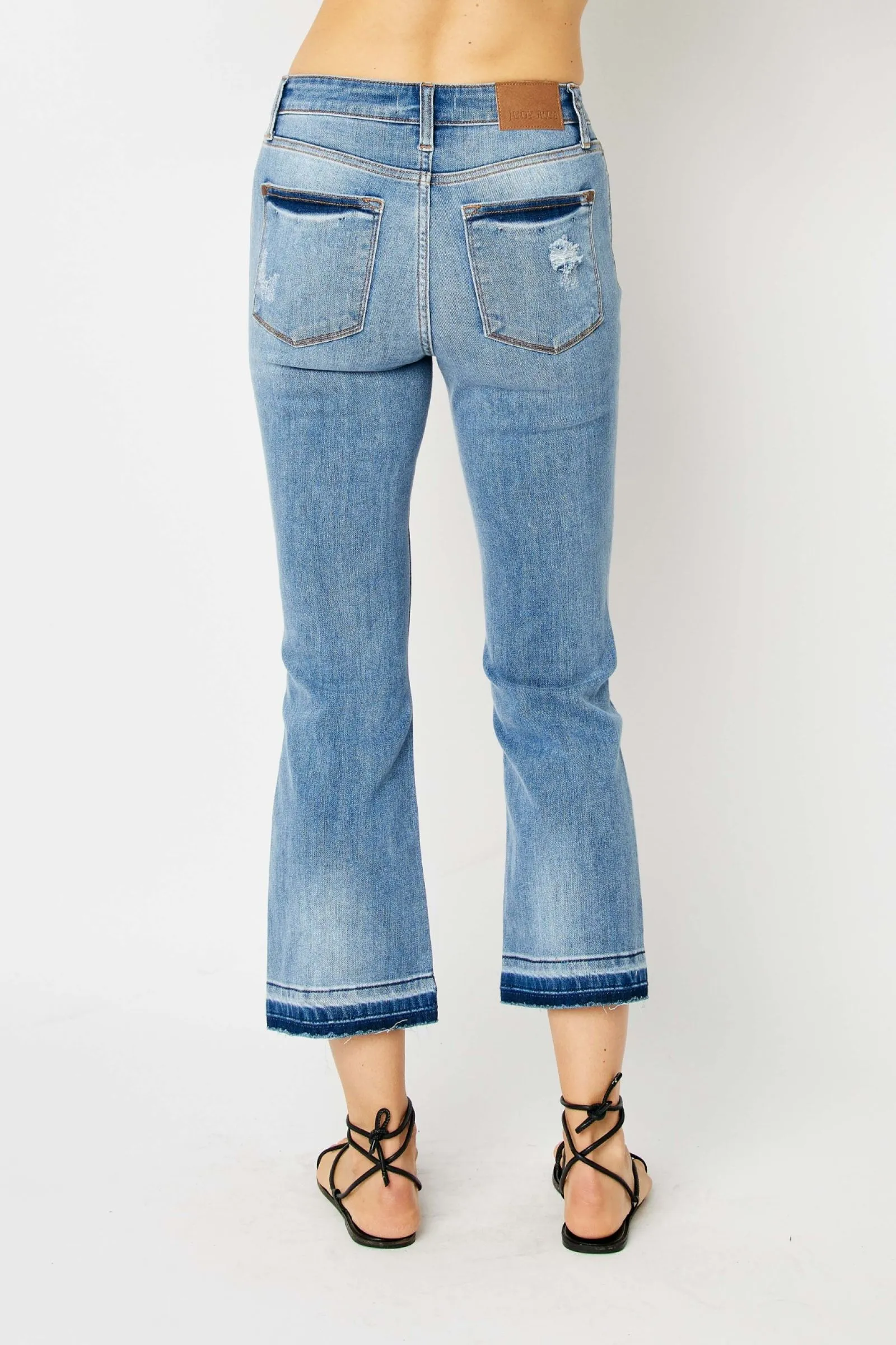 Judy Blue Mid Rise Release Hem Cropped Bootcut Jean Functional Comfort Wear
