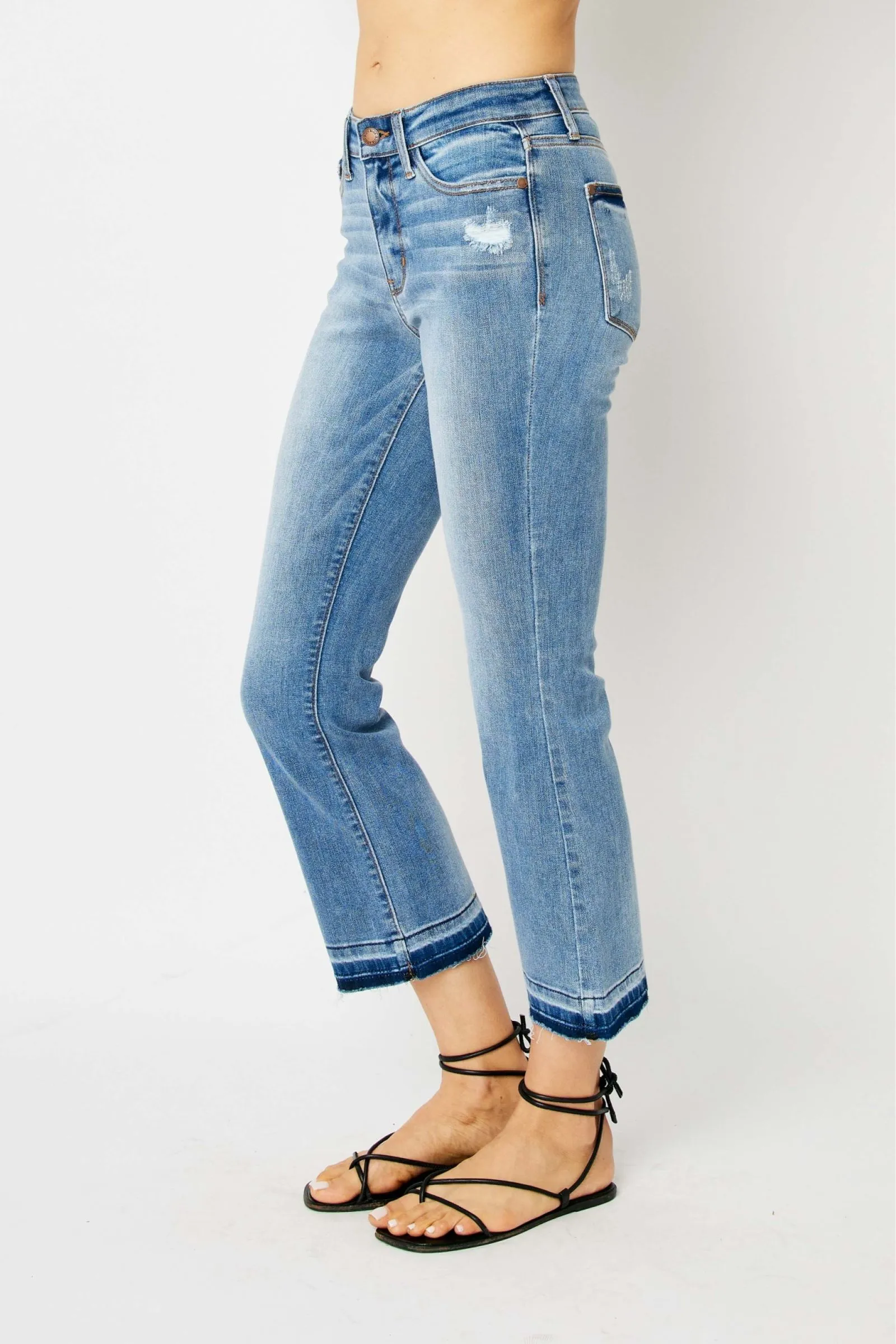 Flexibility Built-In Casual Edge Judy Blue Mid Rise Release Hem Cropped Bootcut Jean
