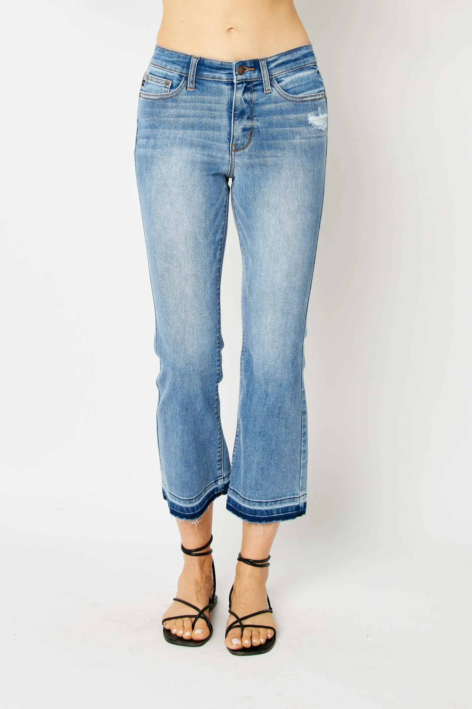 Timeless Wear Judy Blue Mid Rise Release Hem Cropped Bootcut Jean