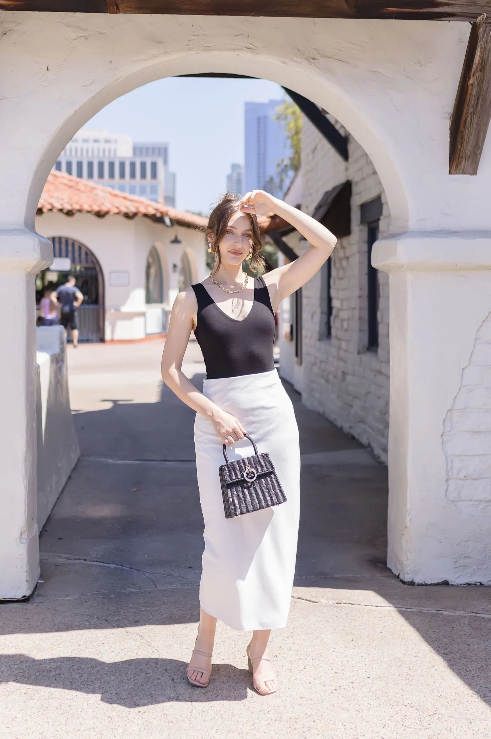 Convertible Style Weekend Fashion Kalissa High Waist Linen Midi Skirt White