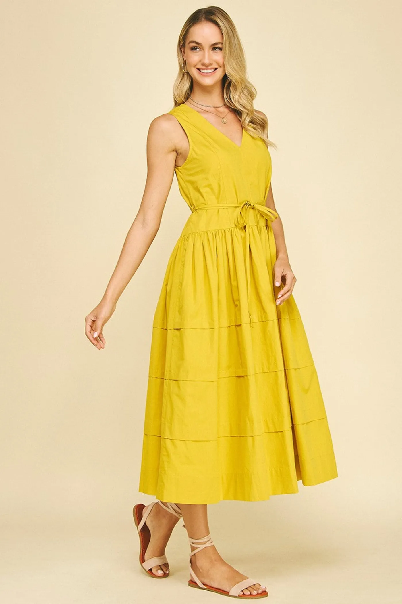 Hand-Wash KELLY V-NECK TIERED MIDI DRESS