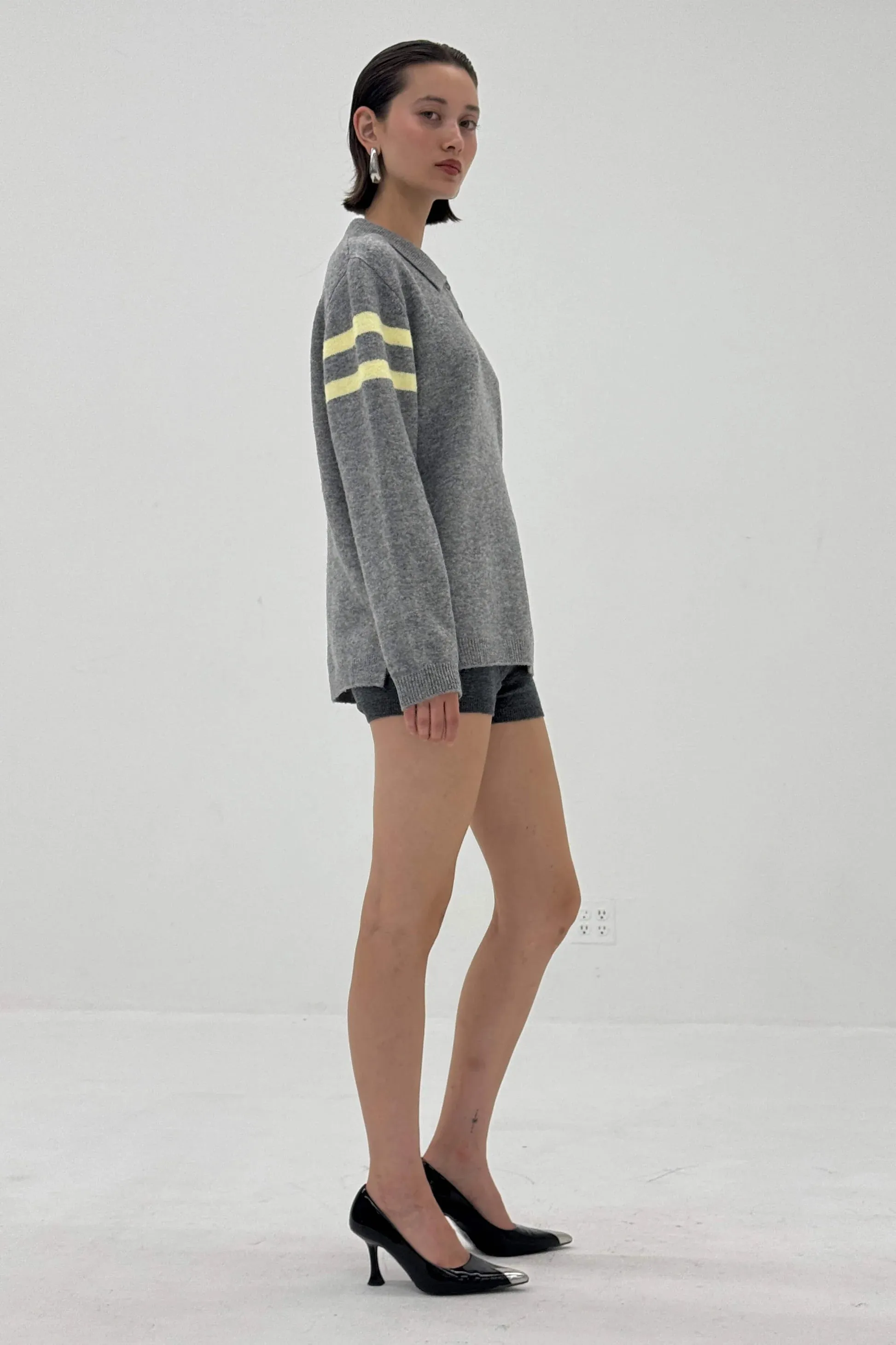 Stripe Polo Sweater Neutral palette FastDrying Textured Weave