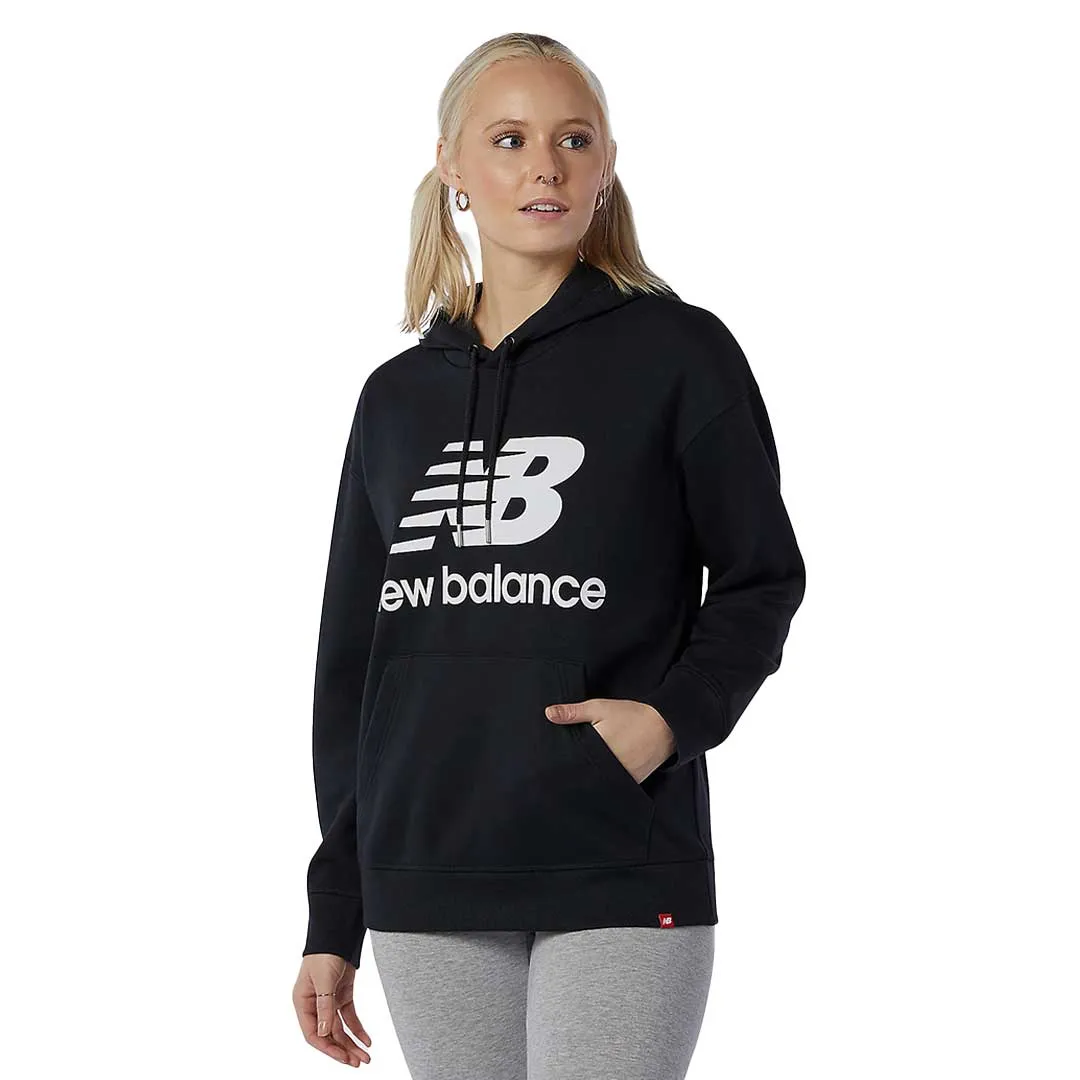 New Balance - Women's Essentials Stacked Logo Oversized Pullover Hoodie (WT03547 BK) Anti Static Lining Compression Resistant Insulation