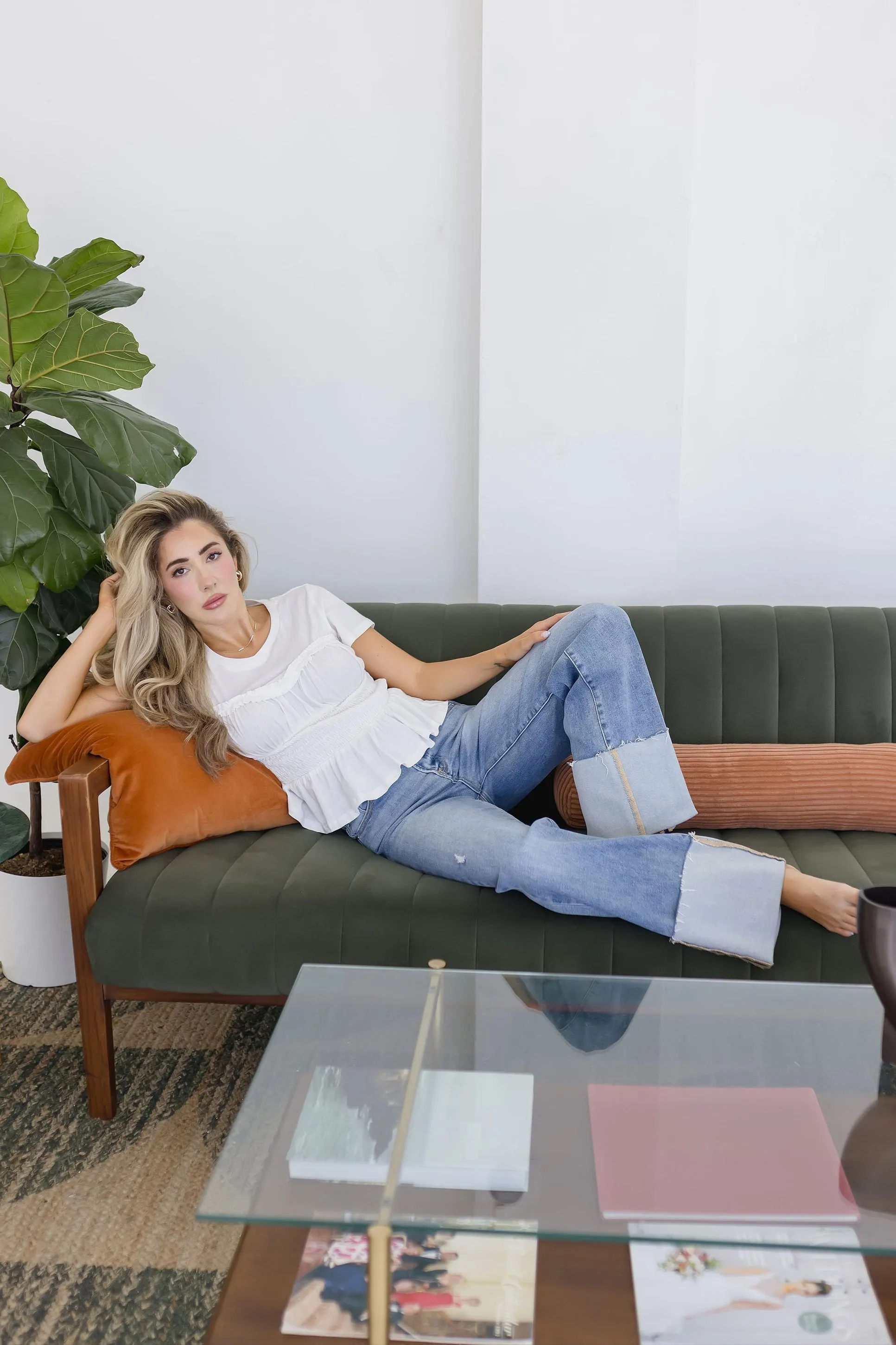 Leah High Rise Wide Leg Cuffed Jeans Medium Wash Smart Fit Polished Look