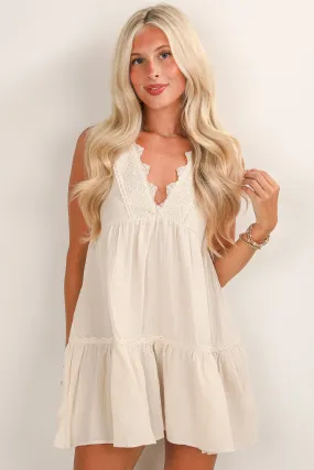 Let's Get Out Of Town Cream Linen Mini Dress Easy Going Nordic Plain