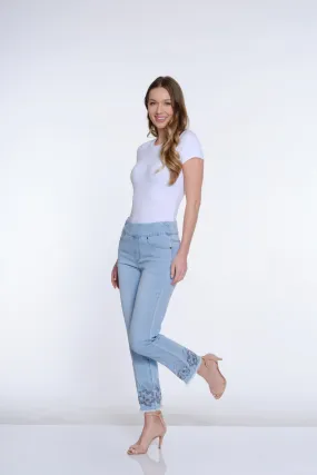 Full Motion Slimsation Lightwash Embroidered Ankle Jeans