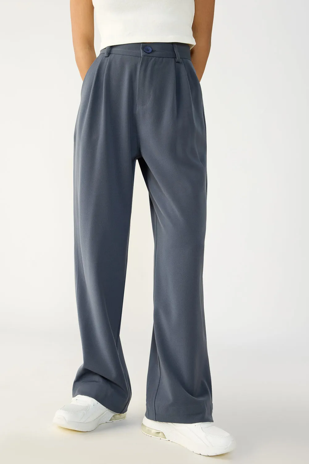 Commuter Ready Commuter Fit Dark Grey Double Pleated Women's Wide Korean Pants