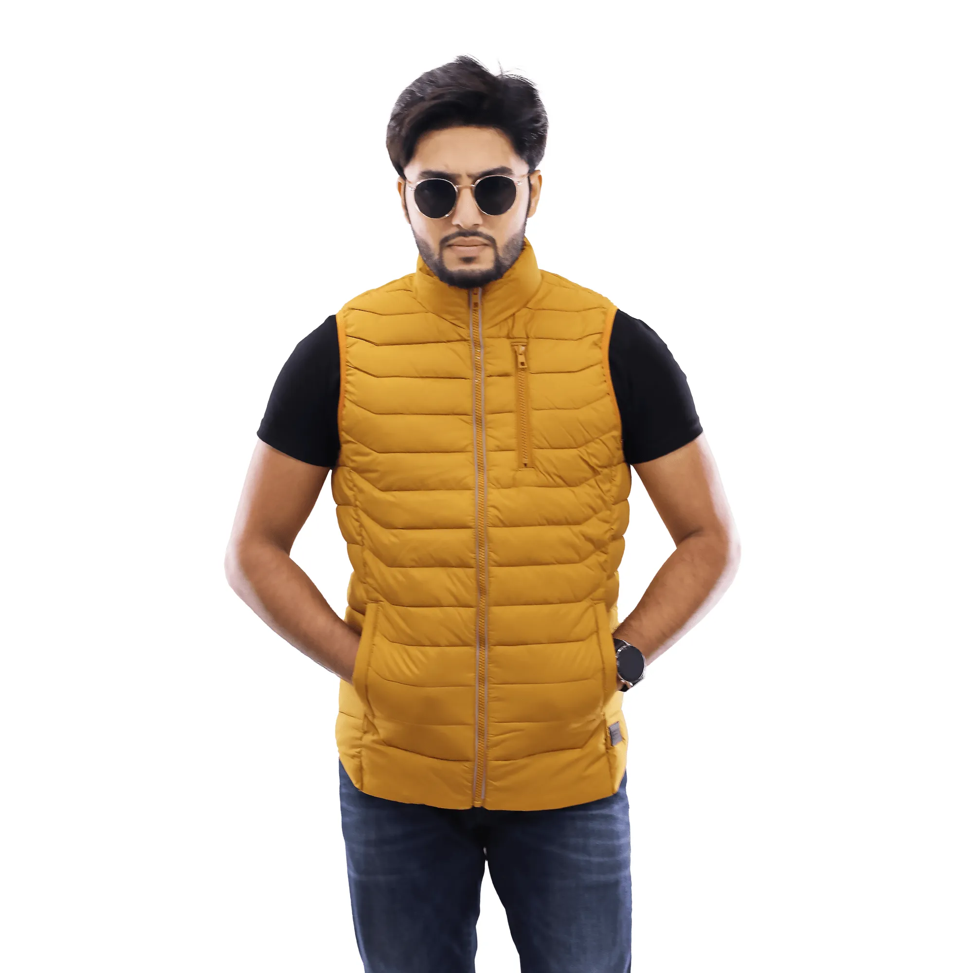 Simple Detail Seamless Shoulder Construction Men??s High-Quality Premium Vest jacket- FM Vest -Mustard Yellow