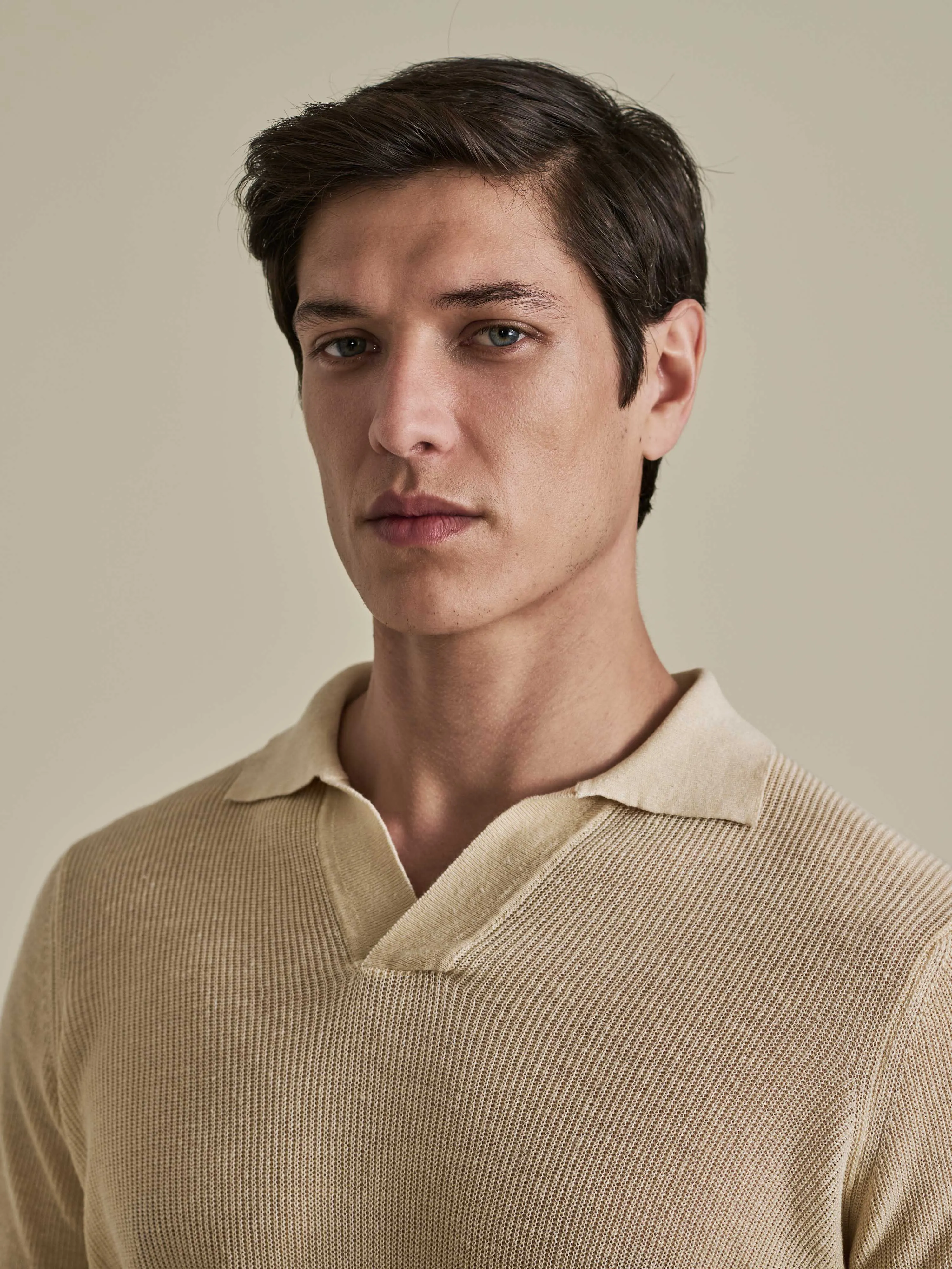 Fall Ready Linen Cotton Long Sleeve Skipper Polo Shirt