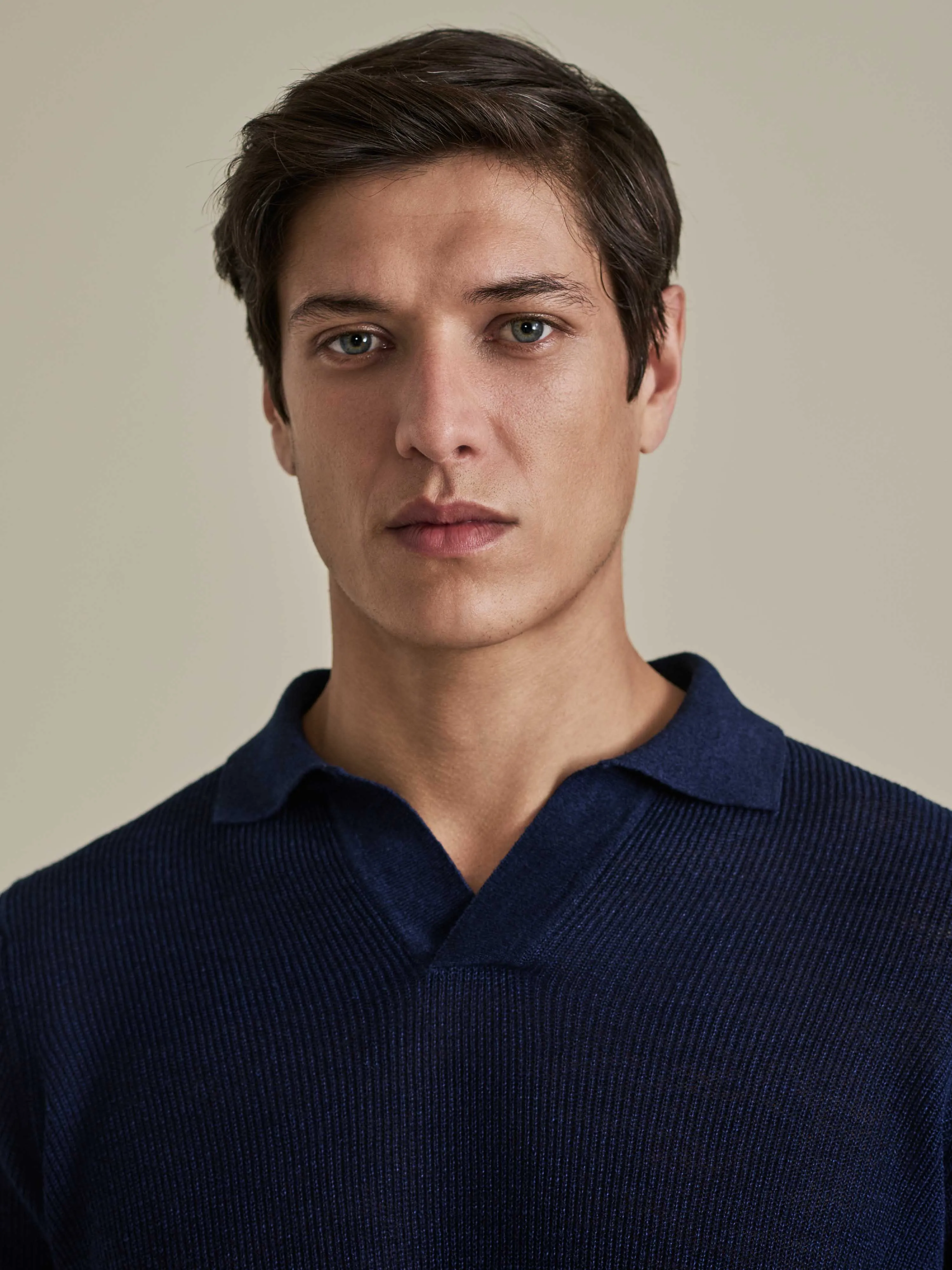 Circular Knit Sustainability Guide Elastic hem Linen Cotton Long Sleeve Skipper Polo Shirt