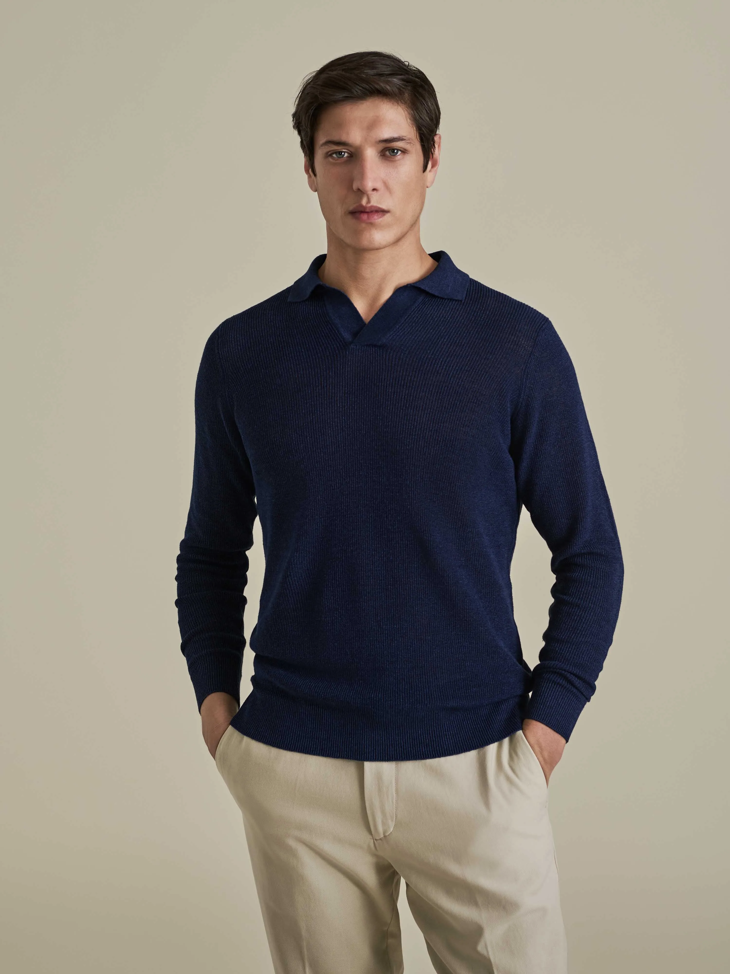 Chill Proof Linen Cotton Long Sleeve Skipper Polo Shirt