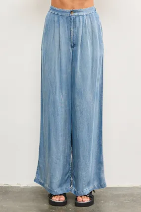 MADDIE DENIM WIDE-LEG PANTS Shape Retention Polyester fabric