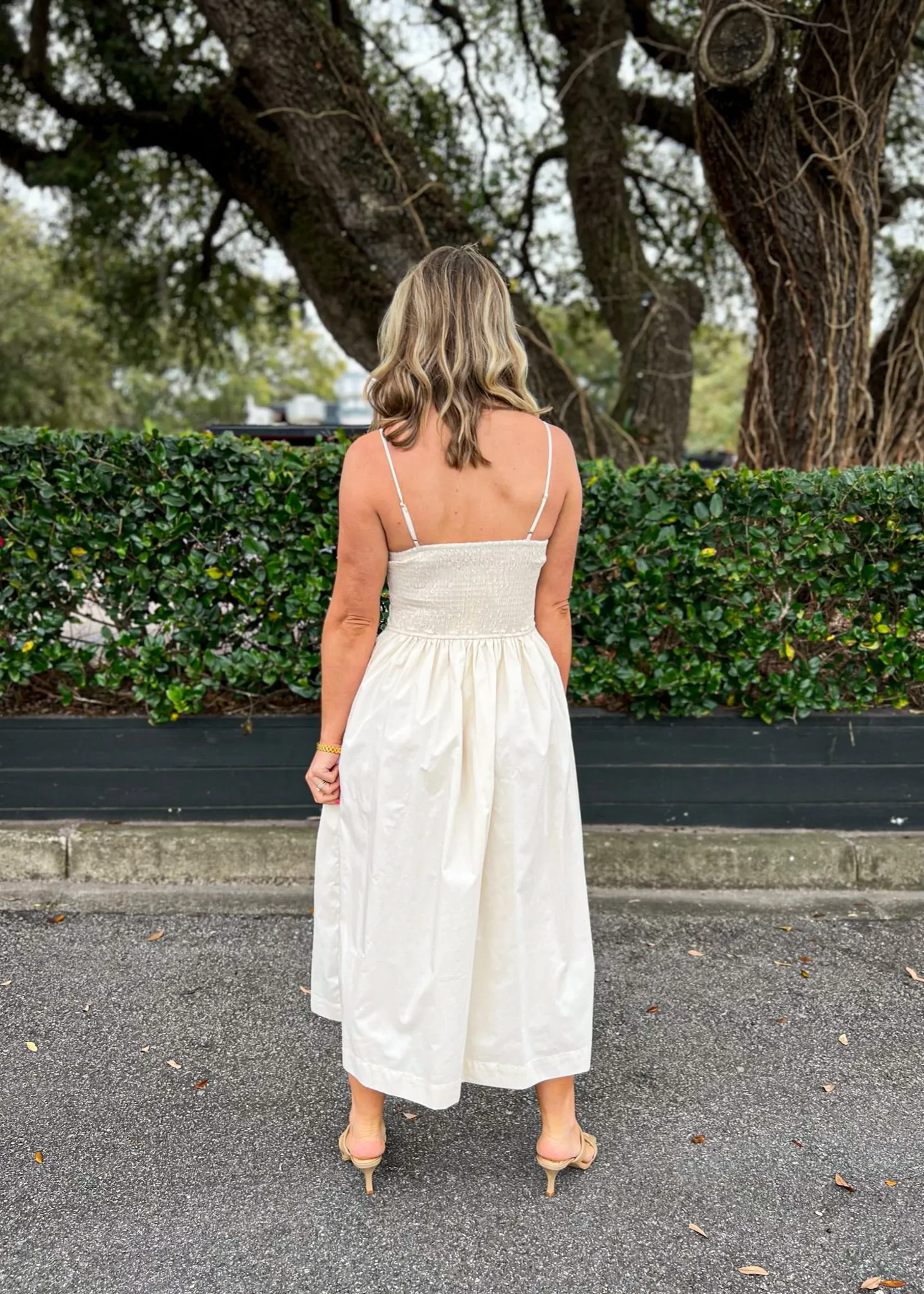 MADDIE DROP WAIST MIDI DRESS Contemporary Waist Silky Form