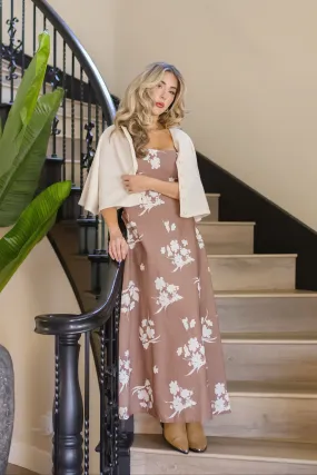 Maisie Sleeveless Floral Print A-Line Midi Dress Brown Sleek Cut Fashionable And Functional