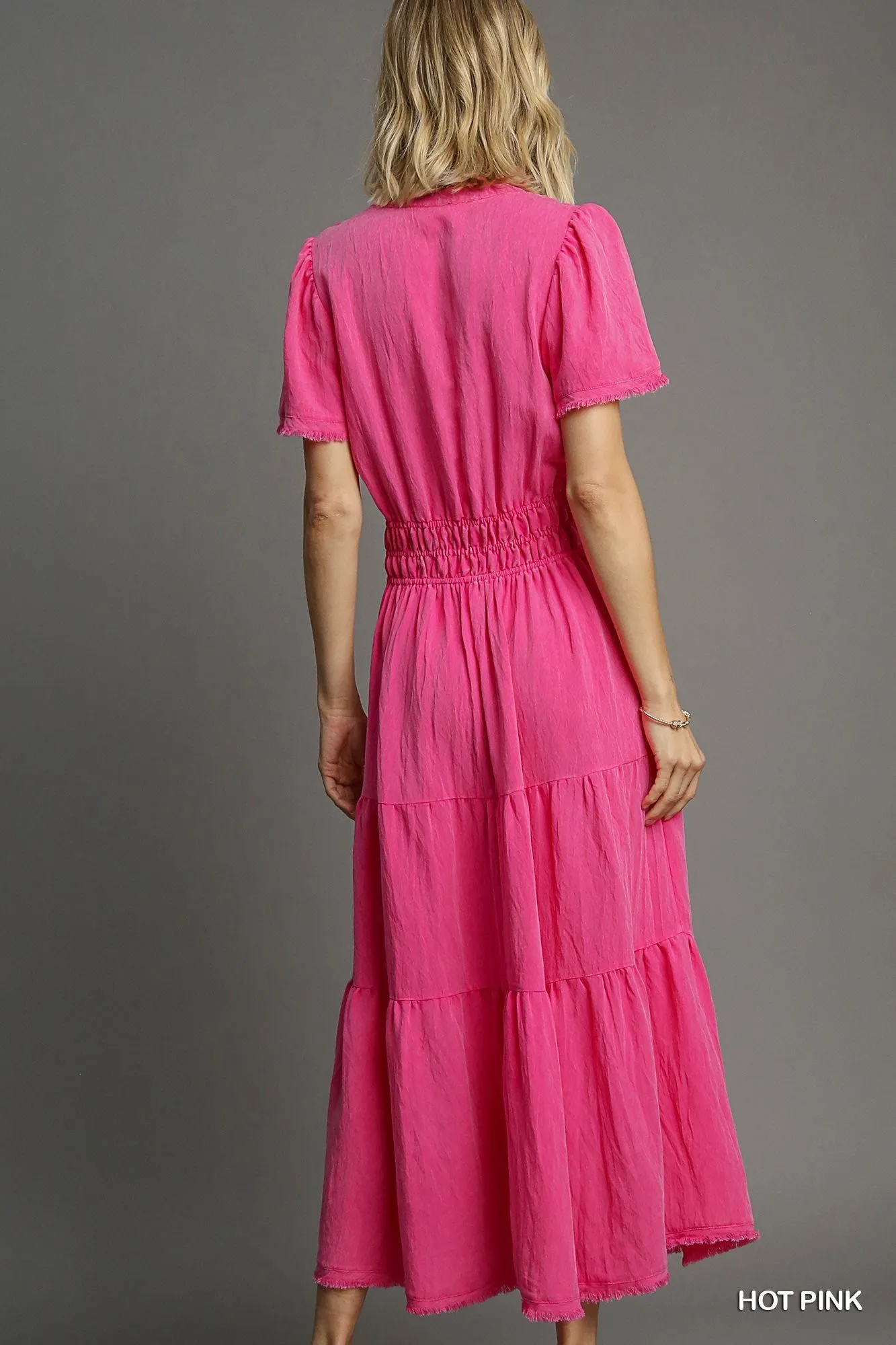 Hot Pink Snow Washed Tiered Maxi Dress Classic Tailoring