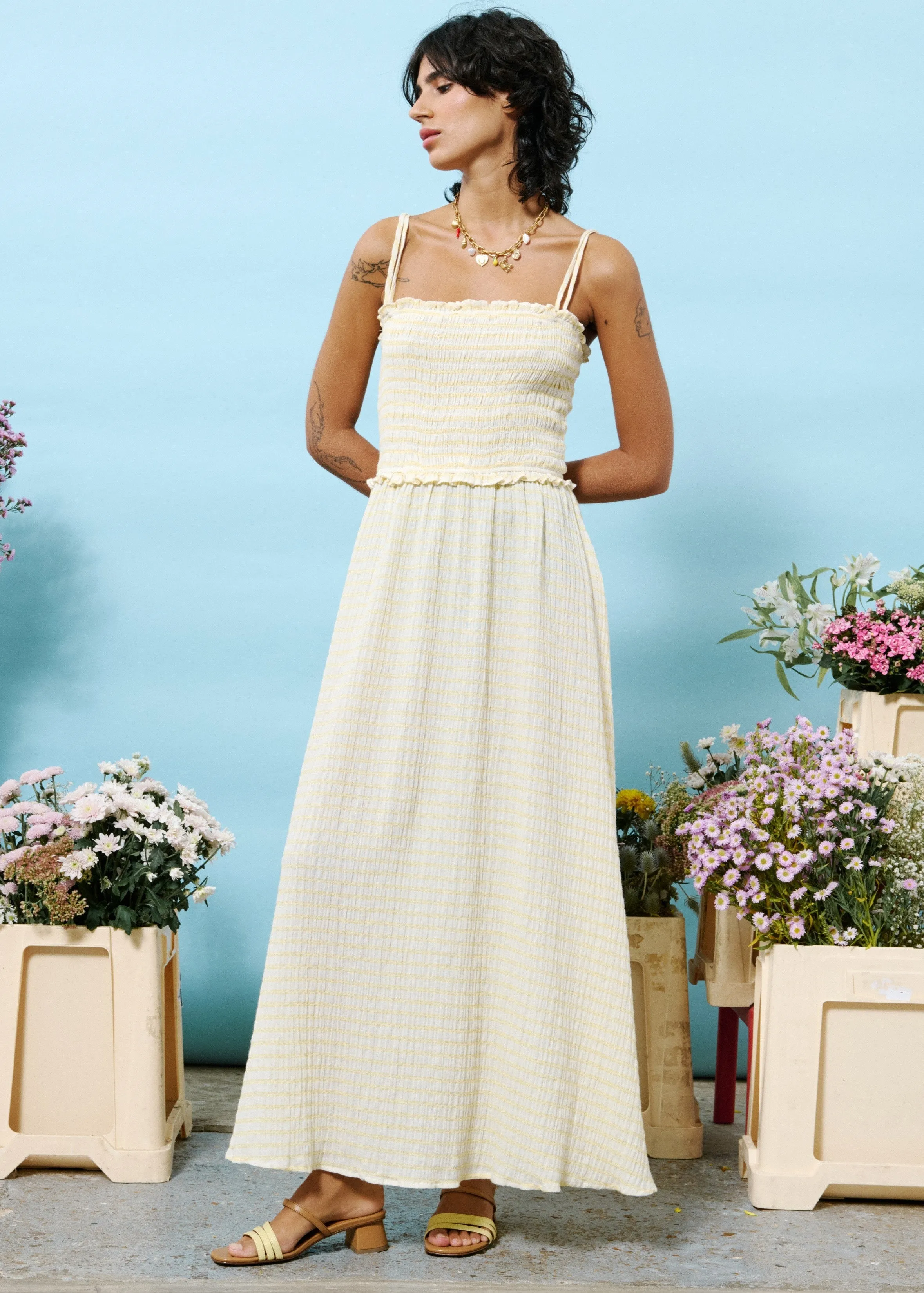 Button-front Modern Finish MARIANNE CHECKERED MAXI DRESS