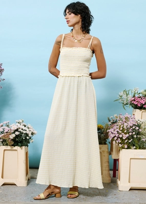 Button-front Modern Finish MARIANNE CHECKERED MAXI DRESS