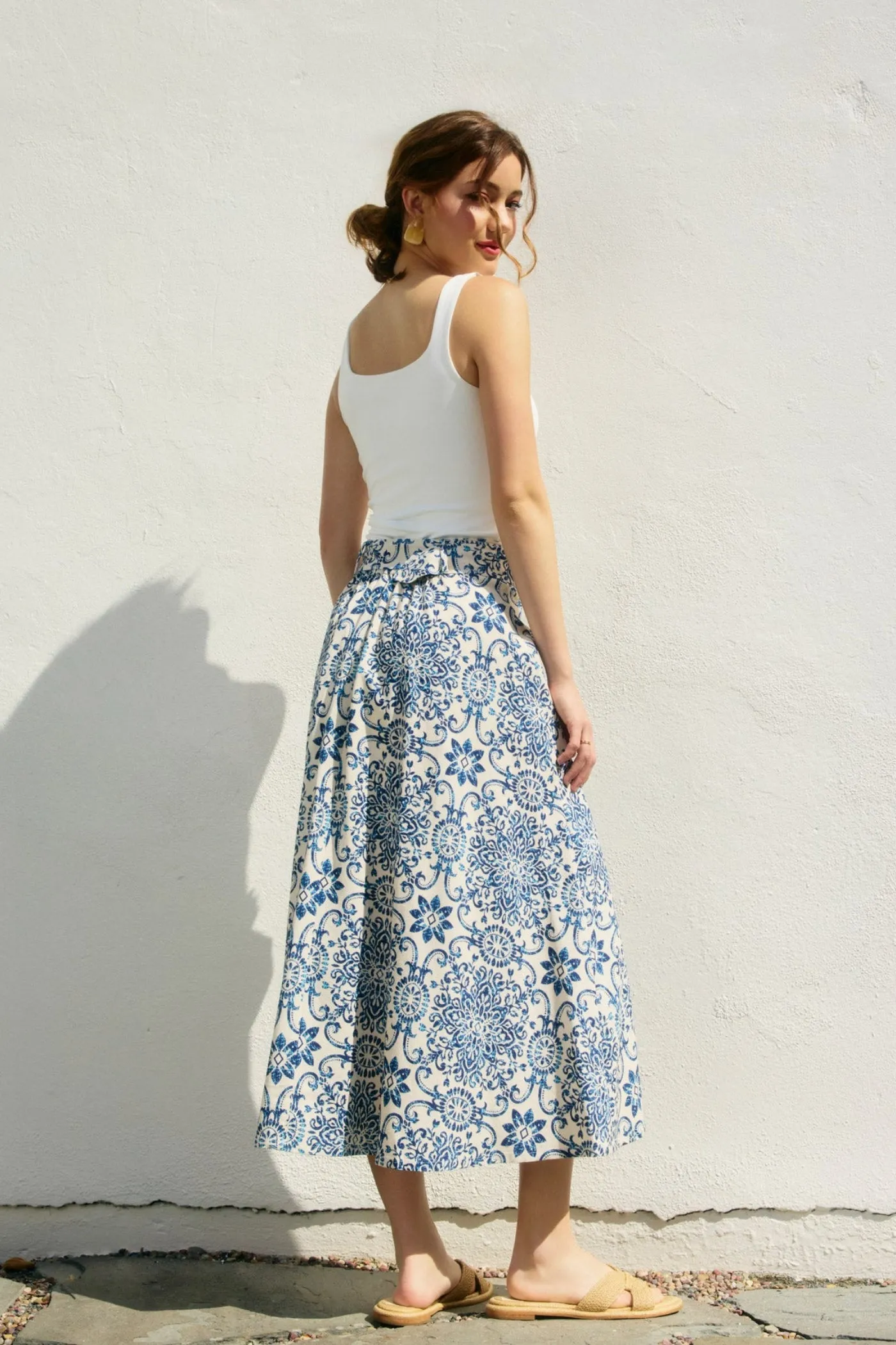 MARISSA MOSAIC BELTED MIDI SKIRT Calm Mood Innovative Fabric