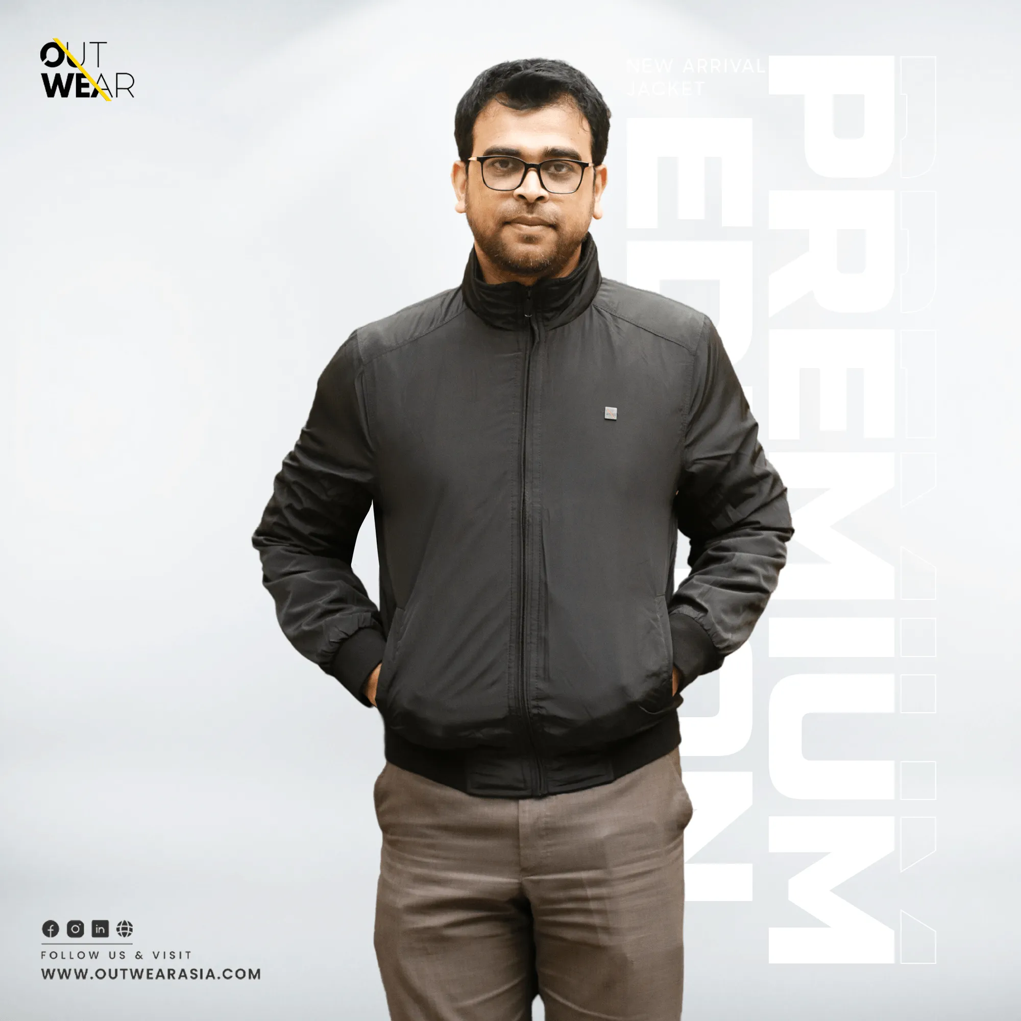 Men??s High Quality Premium Jacket- Ow-02- Black Magnetic Closure Option