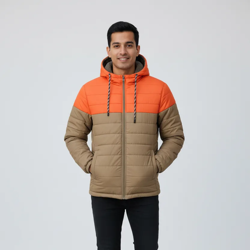 Men??s High Quality Premium Padded Jacket SDV- Grey Orange CompactFoldable All Seasons