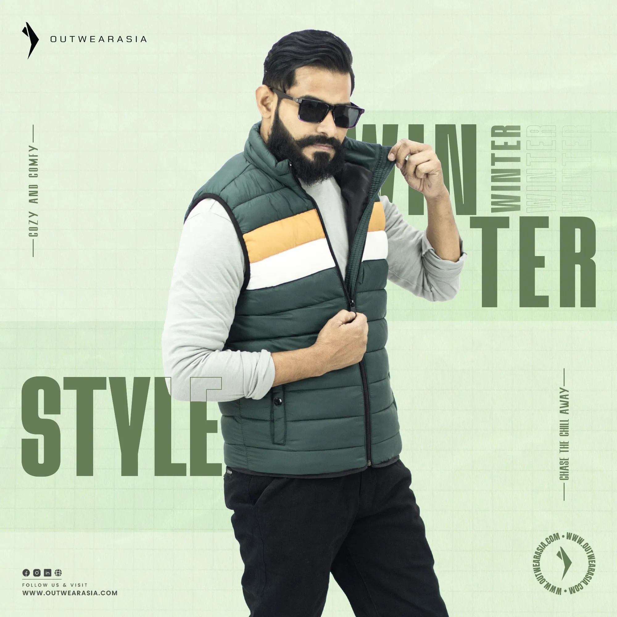 Men??s High-Quality Premium Vest jacket- Men??s vest- Olive Yellow Strip Everyday Look Moisture Wicking Material