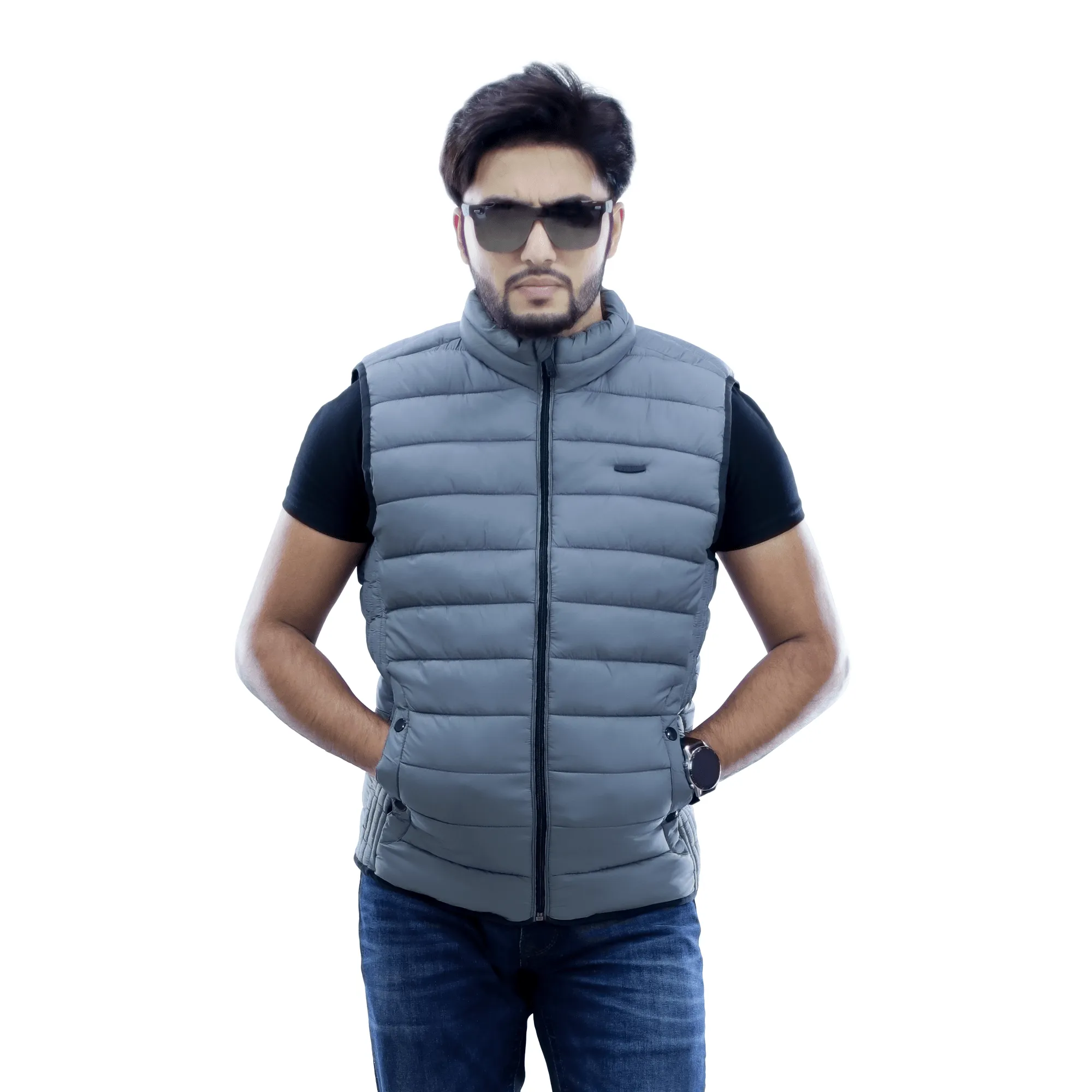 Elastic Binding Men??s Premium Vest Winter Jacket for Men ?C jack vest - Gray