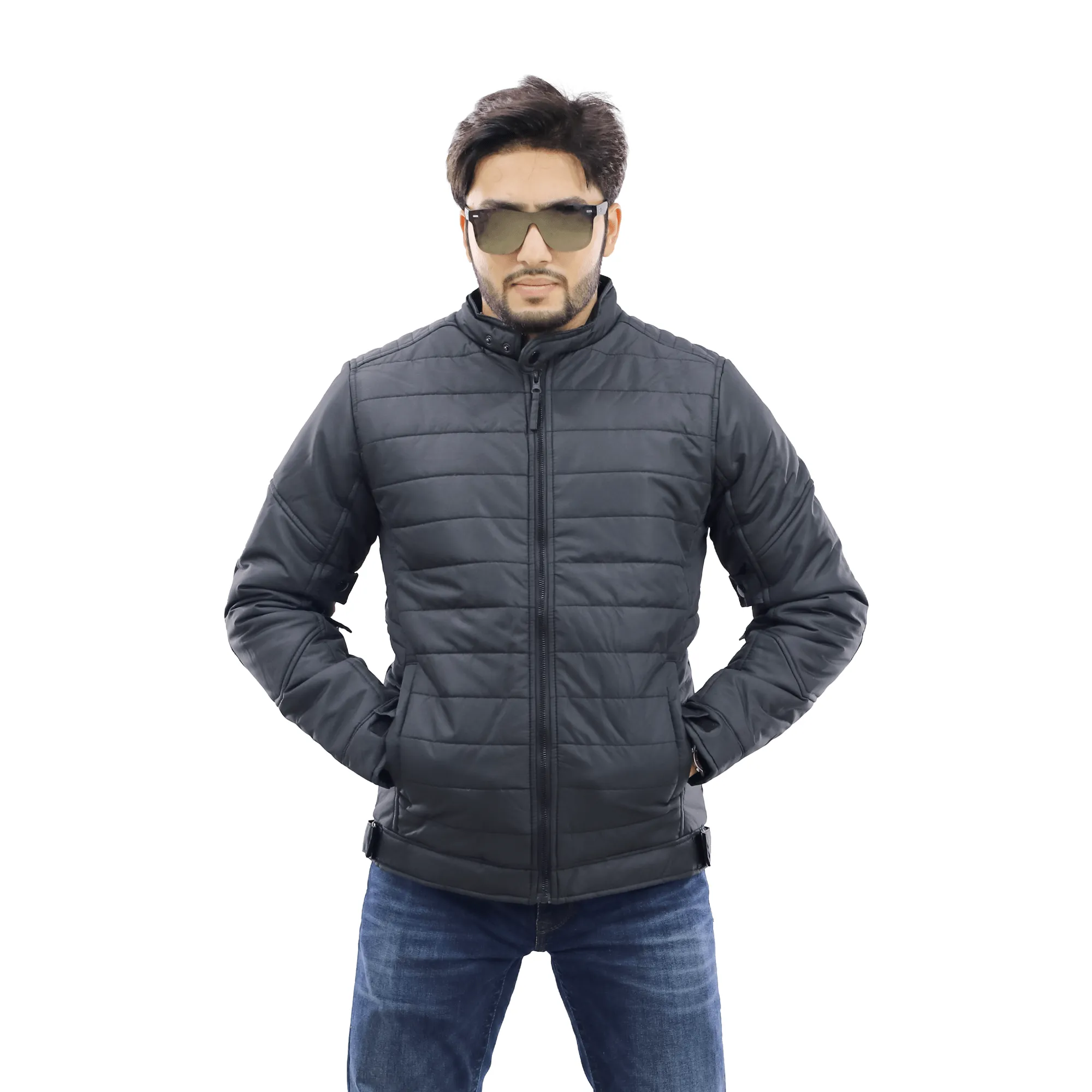 Light Activated Cooling Single Buttons Men??s Stylish Jacket winter Biker Jacket- Justin Black