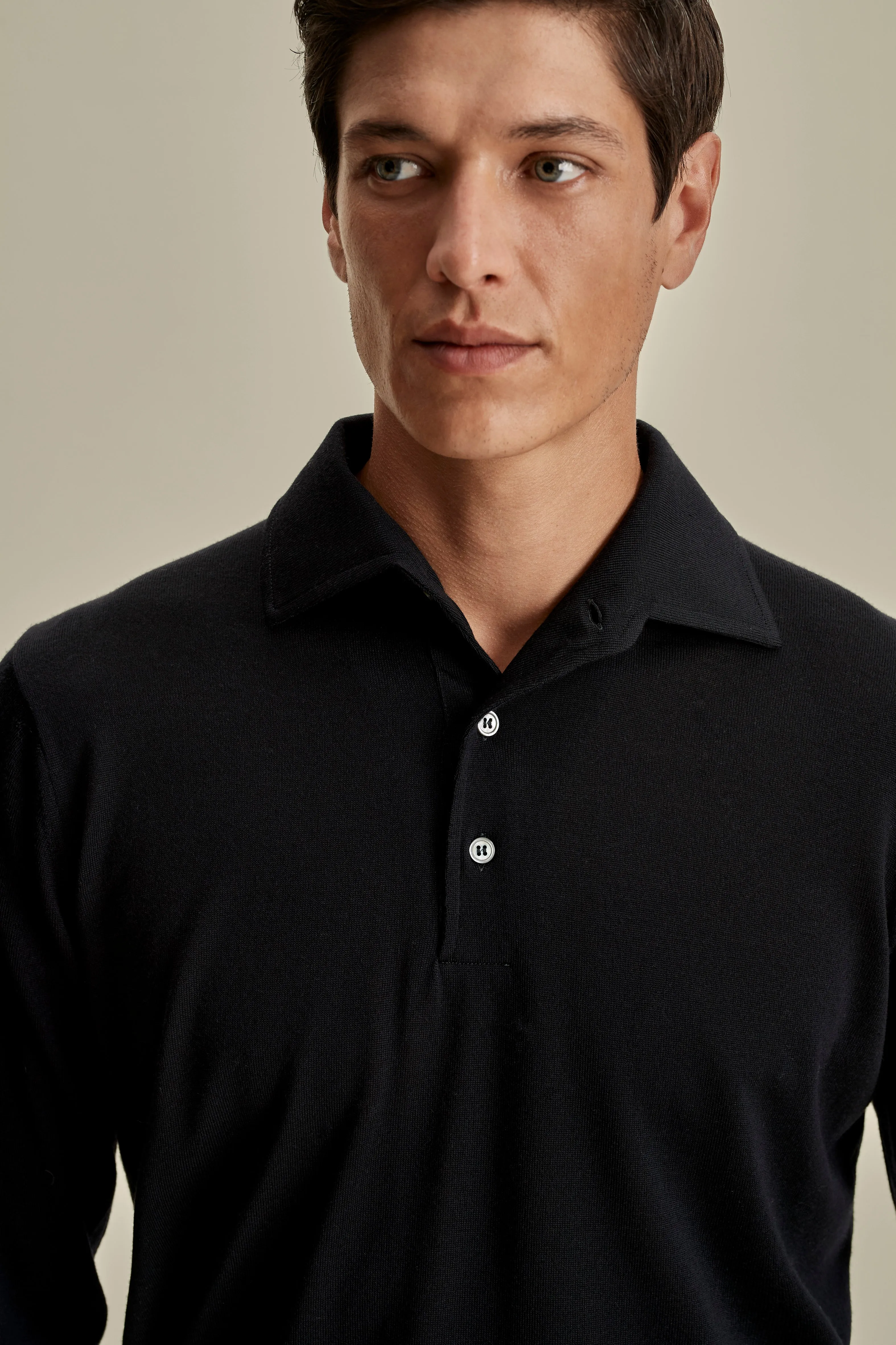 Merino Wool Extrafine Long Sleeve Polo Shirt Moisture Wicking Texture
