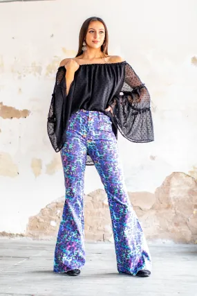 Sport Fit Iridescent Leopard Bell Bottoms Jeans