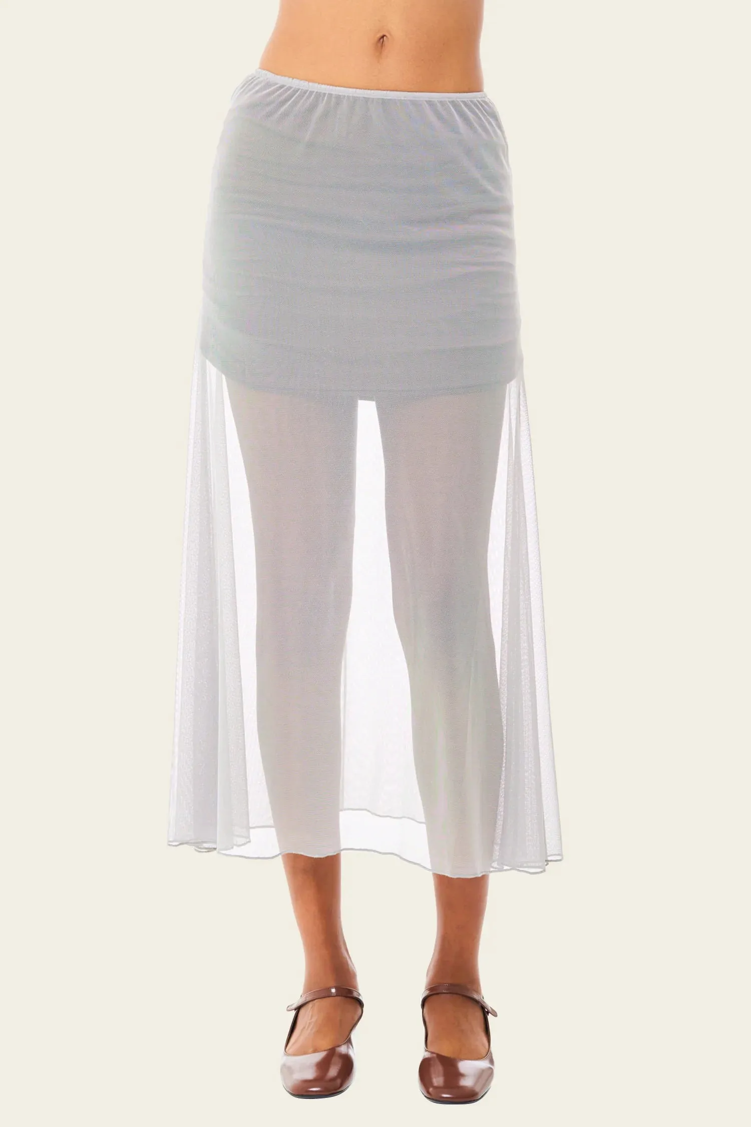 Breezy Style Street Style Mirage Grey 2-Way Mesh Midi Skirt