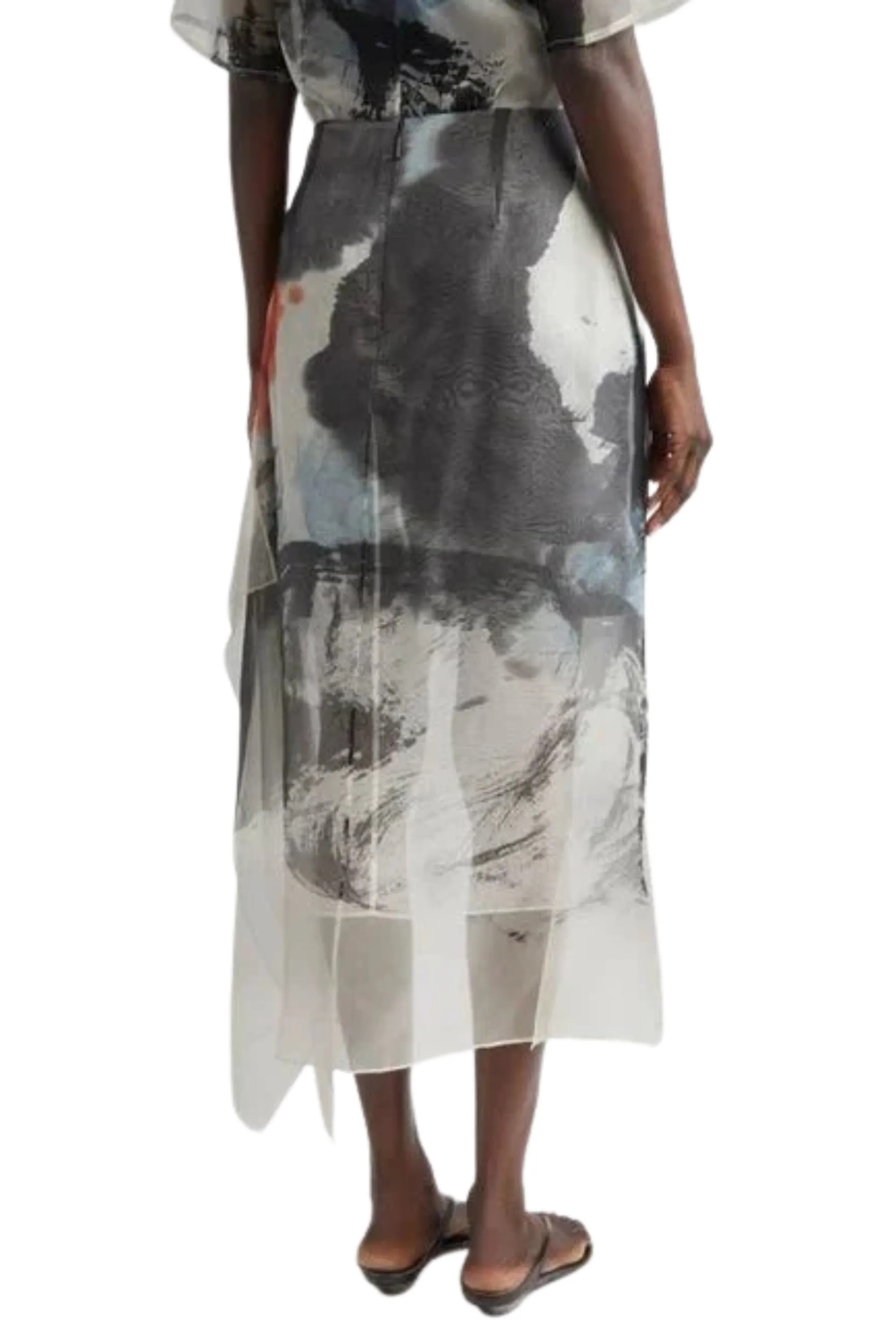 SILK ORGANZA PRINTED MIDI SKIRT WITH ARTWORK BY TONG YANG-TZE Smooth Layer
