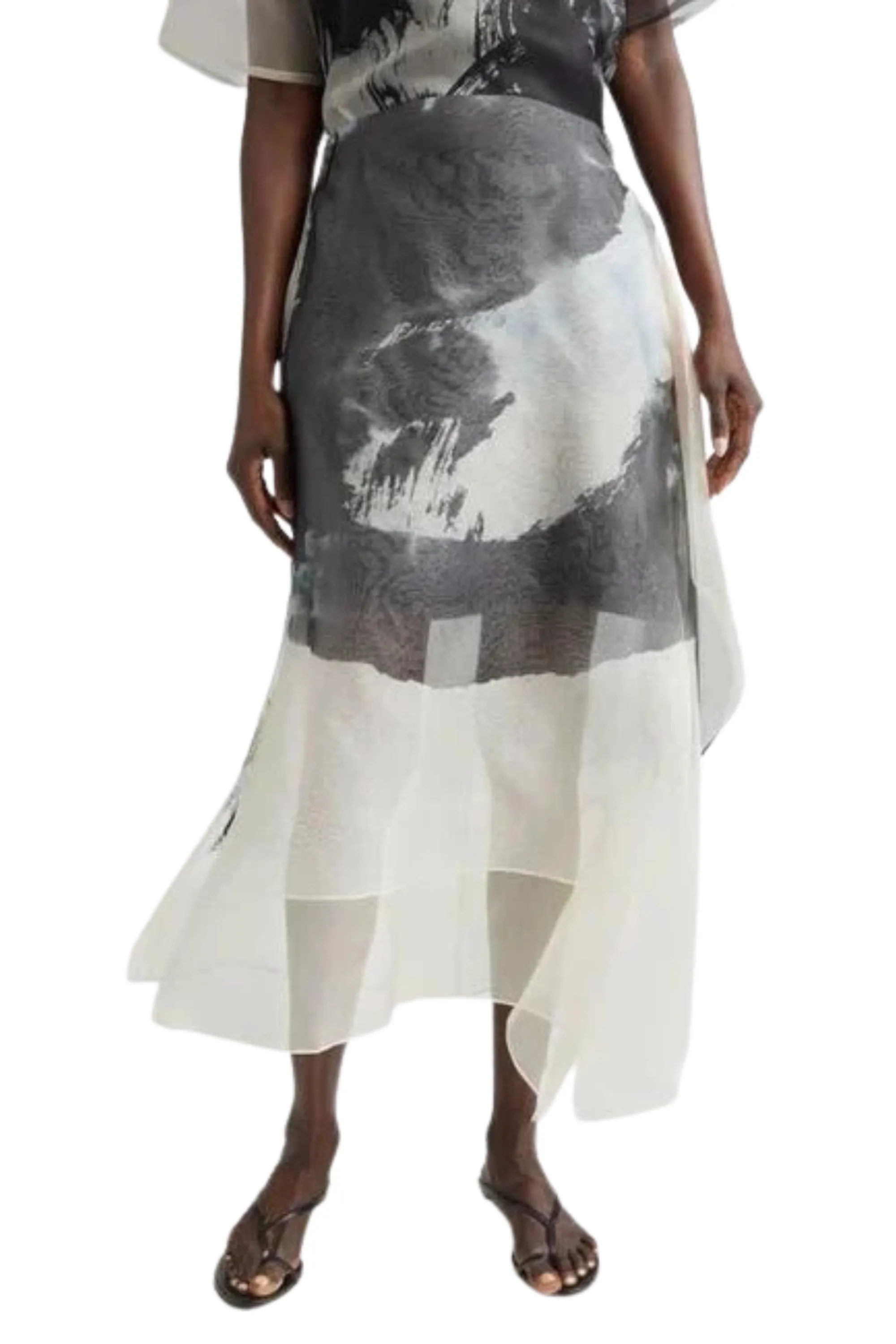 SILK ORGANZA PRINTED MIDI SKIRT WITH ARTWORK BY TONG YANG-TZE Non Restrictive