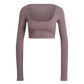 adidas - Women's Studio Lounge Ribbed Cropped T-Shirt (HH8500) LightweightConstruction Abrasion Resistant Fabric