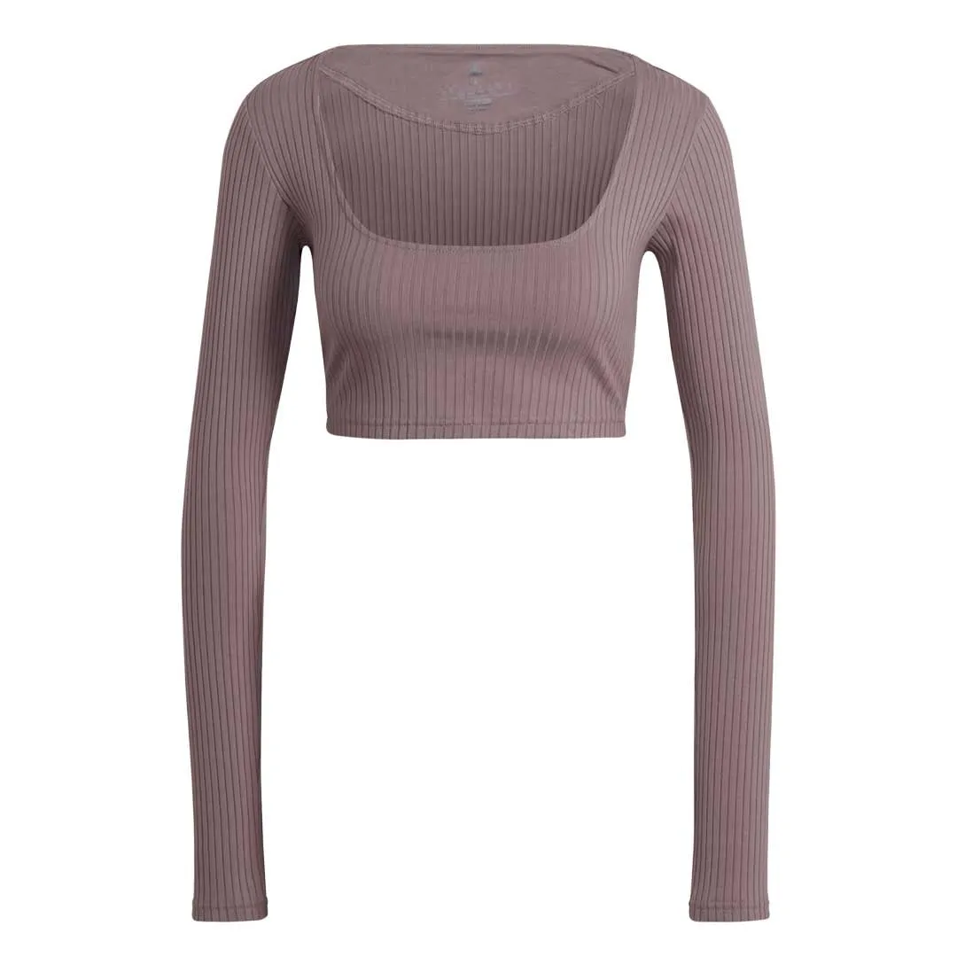 adidas - Women's Studio Lounge Ribbed Cropped T-Shirt (HH8500) LightweightConstruction Abrasion Resistant Fabric