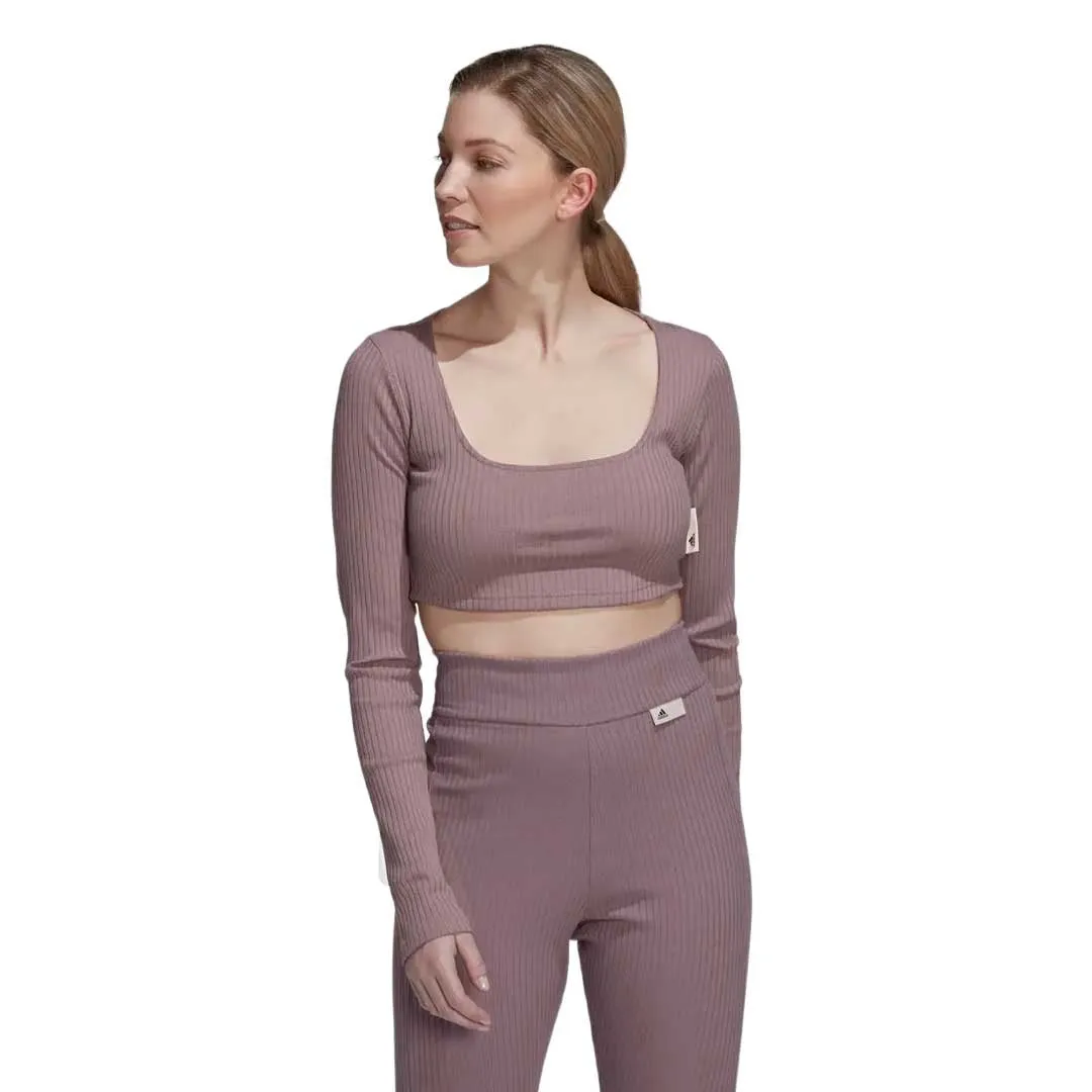 adidas - Women's Studio Lounge Ribbed Cropped T-Shirt (HH8500) Warm Layers