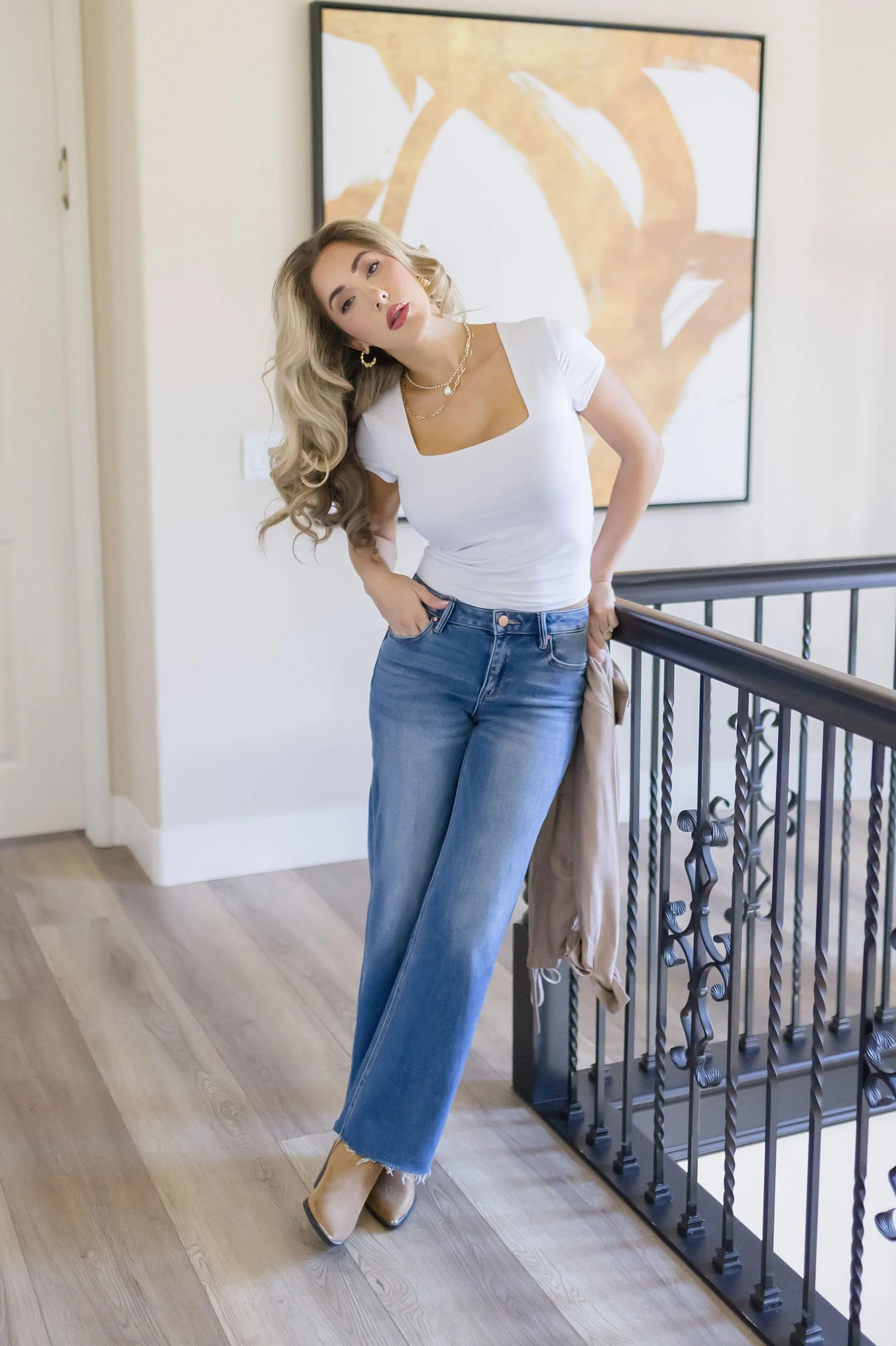 Gretchen Mid Rise Crop Wide Leg Jeans Medium Wash Nature Lover Gym Ready Music Event Morning Ready