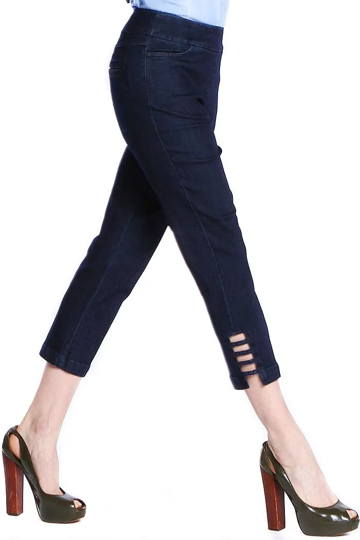 Mesh Lined SLIMSATION Denim Pull On Capri Jeans