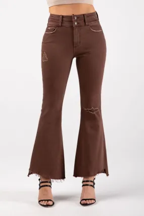Mocha High Rise Flare Jeans by Ceros No Fuss